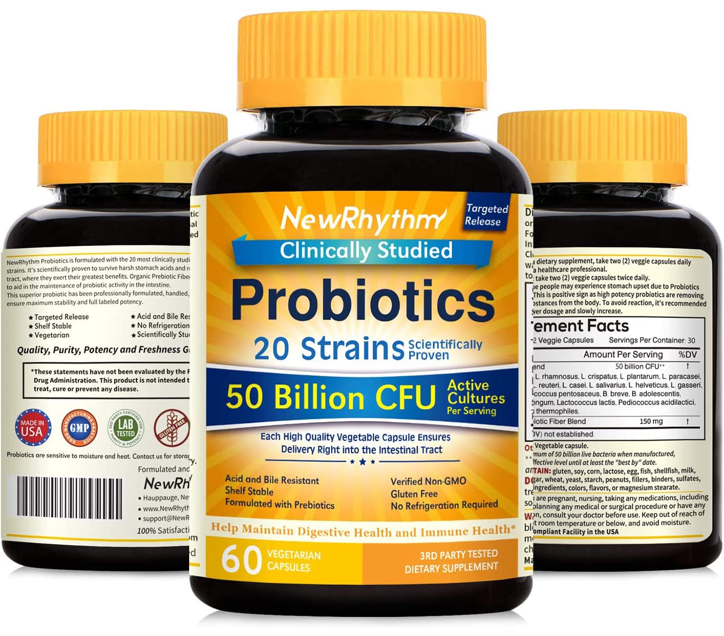Foto 3 pulgar | Probiotics Newrhythm 50 Mil Millones De Cfu, 20 Cepas, 60 Cápsulas - Venta Internacional.