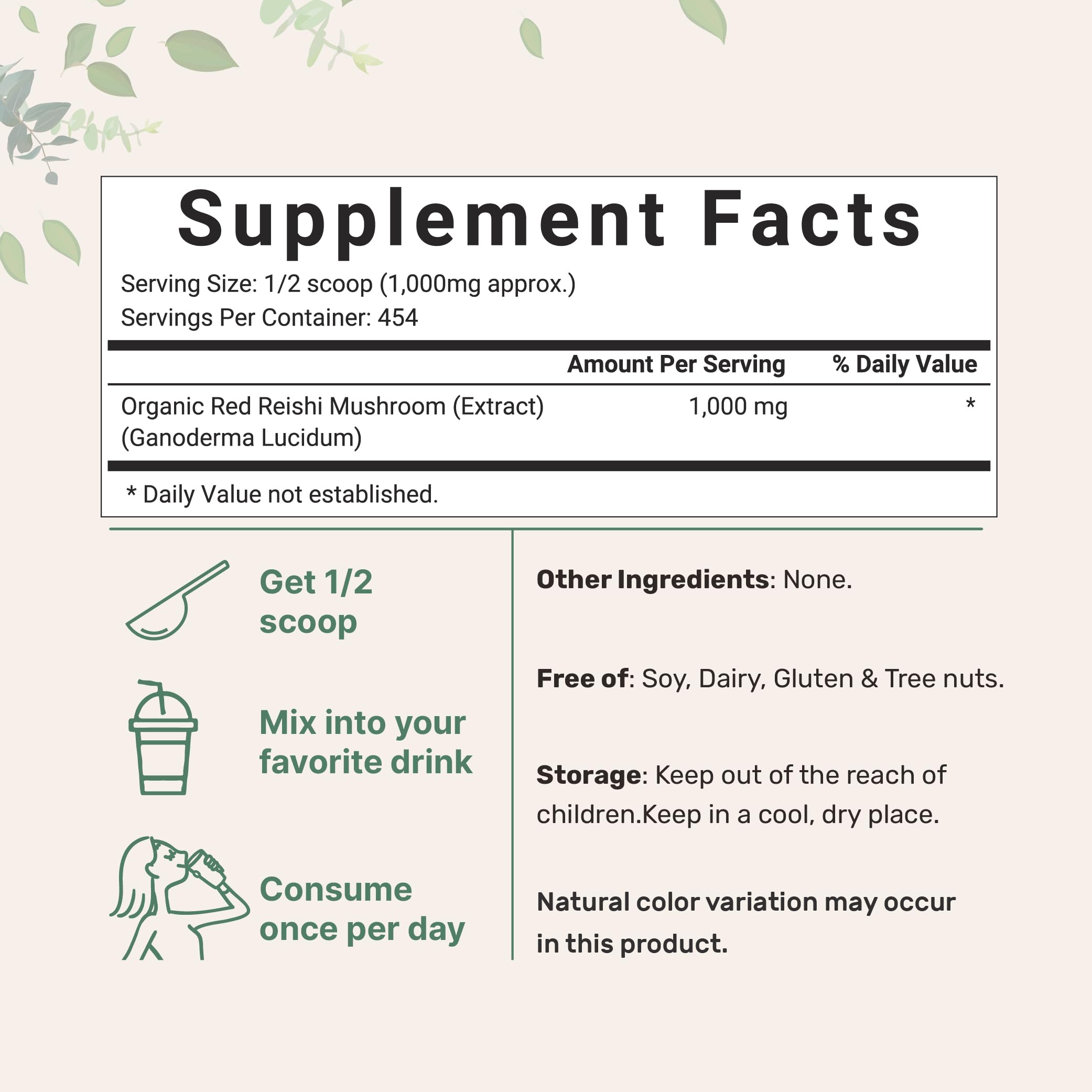 Foto 3 pulgar | Suplemento De Microingredientes Con Hongos Reishi Orgánicos, 454 Ml - Venta Internacional.