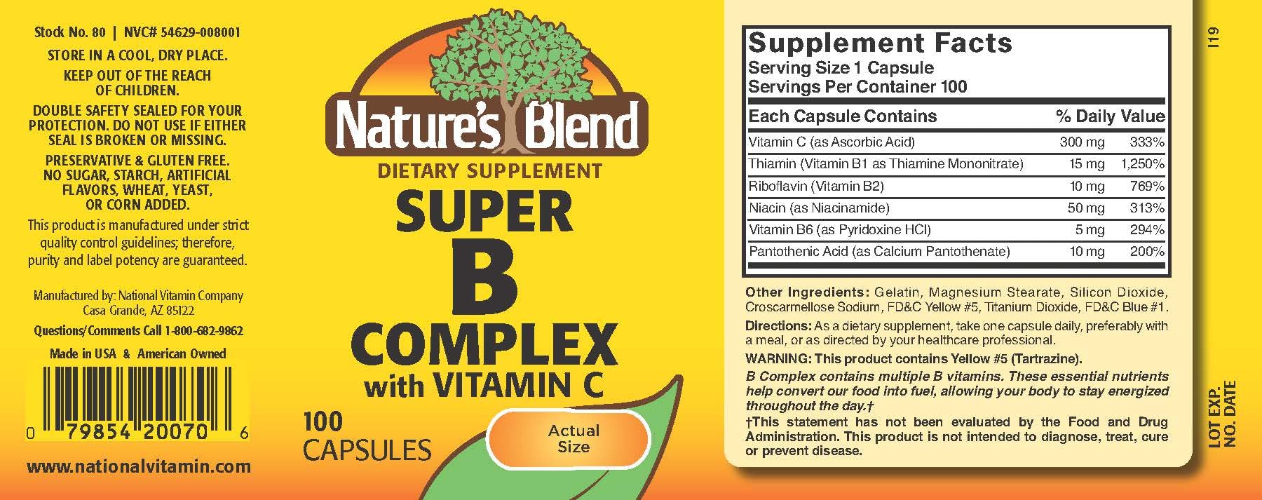 Foto 3 pulgar | Complementa Nature's Blend Super B Con C 100 Cápsulas - Venta Internacional.