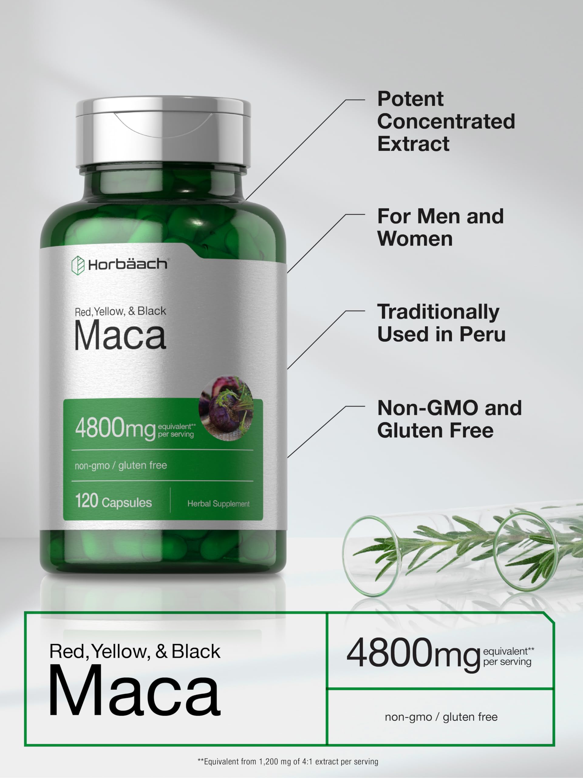 Foto 3 | Cápsulas De Raíz De Maca Horbaach, 120 Píldoras, Extracto De Alta Potencia - Venta Internacional.