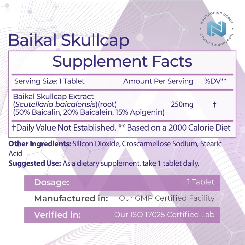 Foto 3 pulgar | Suplemento De Extracto De Escutelaria De Baikal De Nootropics Depot 250 Mg X60 - Venta Internacional.