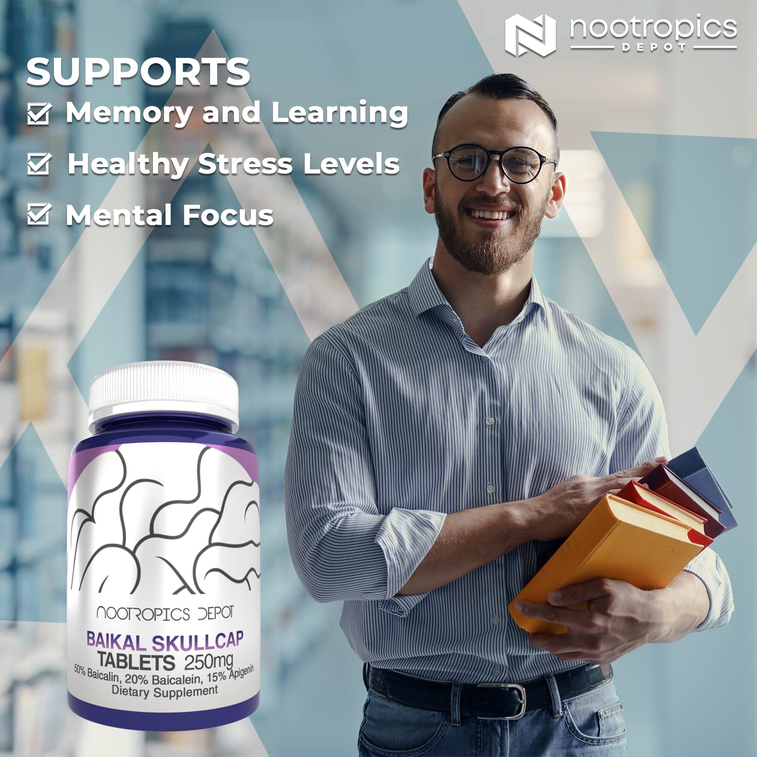 Foto 4 pulgar | Suplemento De Extracto De Escutelaria De Baikal De Nootropics Depot 250 Mg X60 - Venta Internacional.