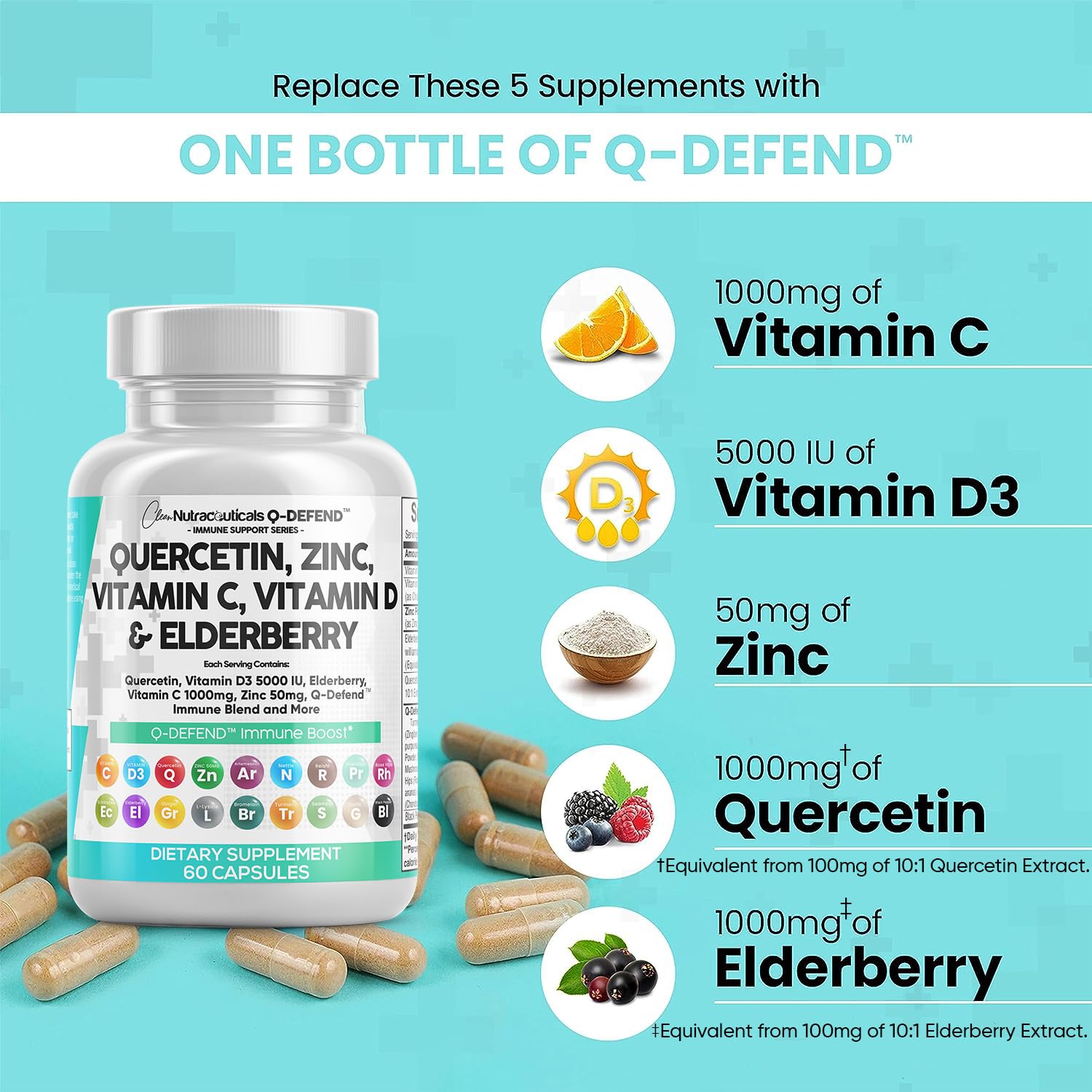 Foto 4 pulgar | Suplemento Clean Nutraceuticals: Quercetina, 1000 Mg, Zinc, 50 Mg - Venta Internacional.