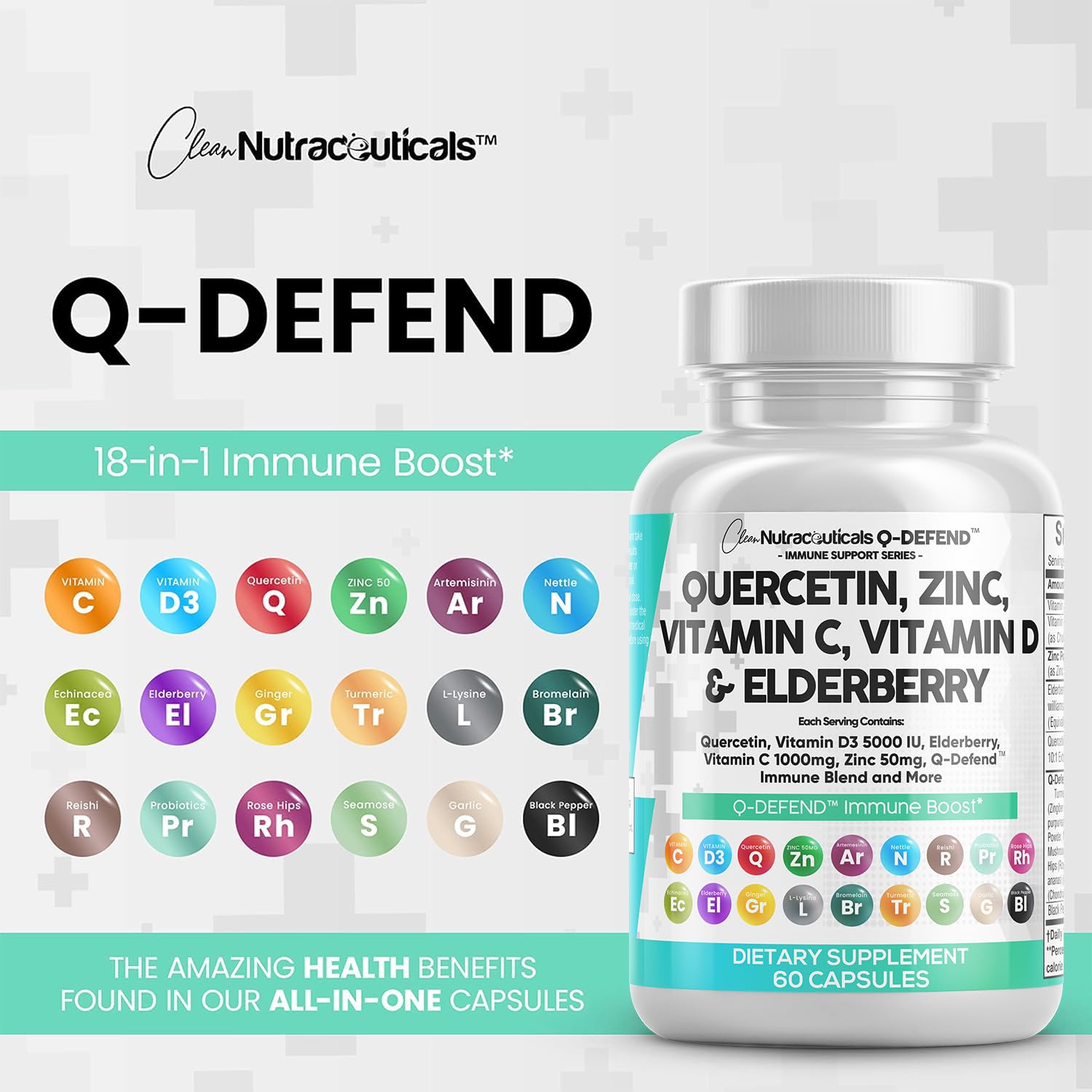 Foto 8 pulgar | Suplemento Clean Nutraceuticals: Quercetina, 1000 Mg, Zinc, 50 Mg - Venta Internacional.