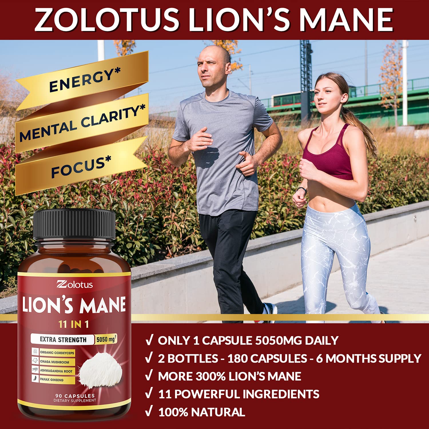 Foto 5 pulgar | Suplemento Zolotus Lions Mane Mushroom 5050 Mg 90 Cápsulas X2 - Venta Internacional.
