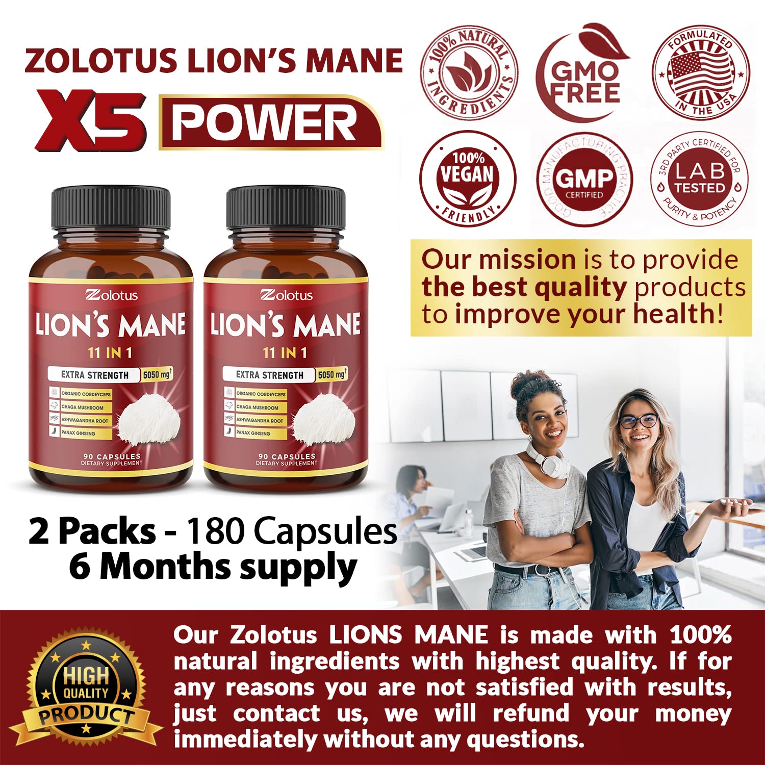 Foto 7 pulgar | Suplemento Zolotus Lions Mane Mushroom 5050 Mg 90 Cápsulas X2 - Venta Internacional.