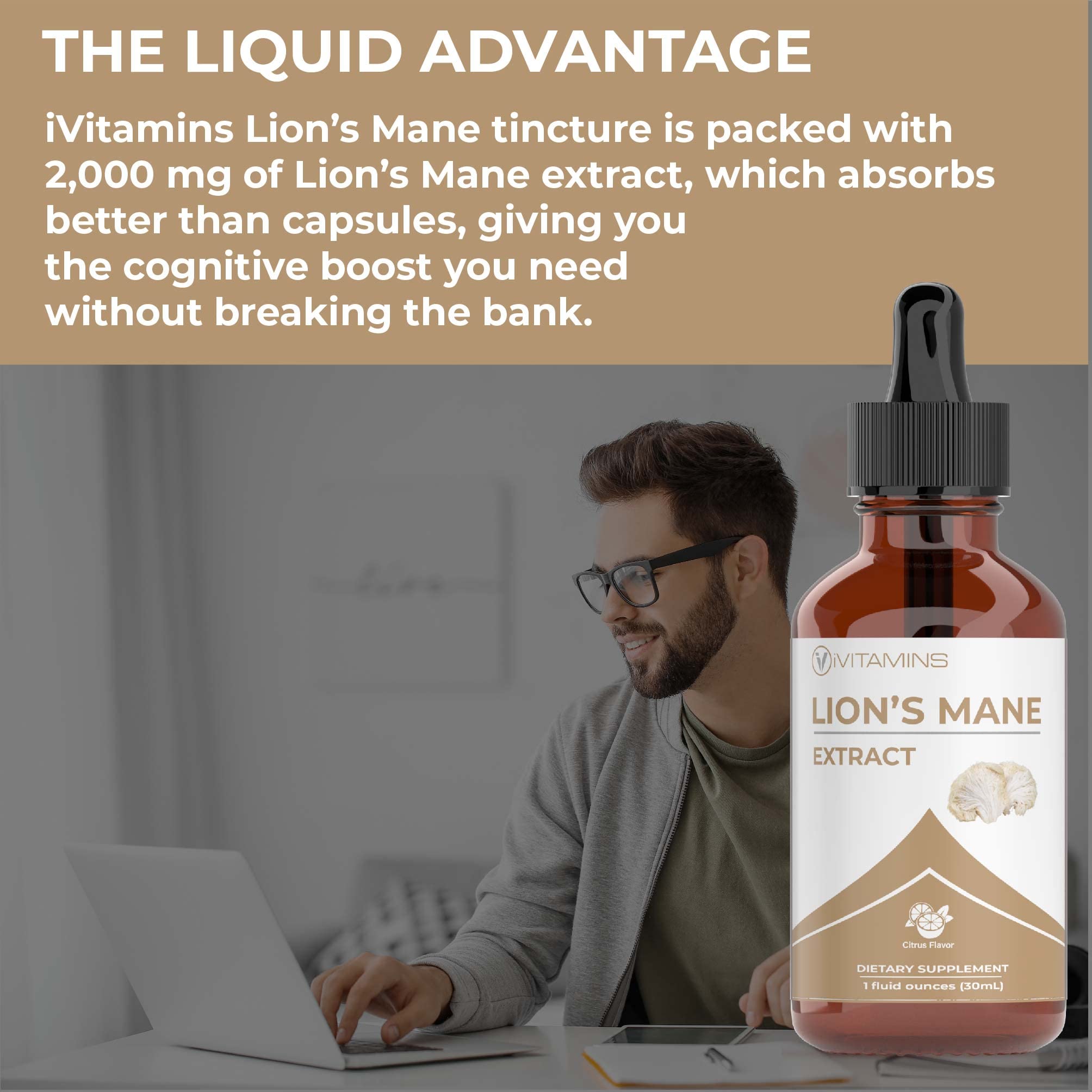 Foto 5 pulgar | Suplemento Ivitamins Lions Mane Liquid 30 Ml - Venta Internacional.
