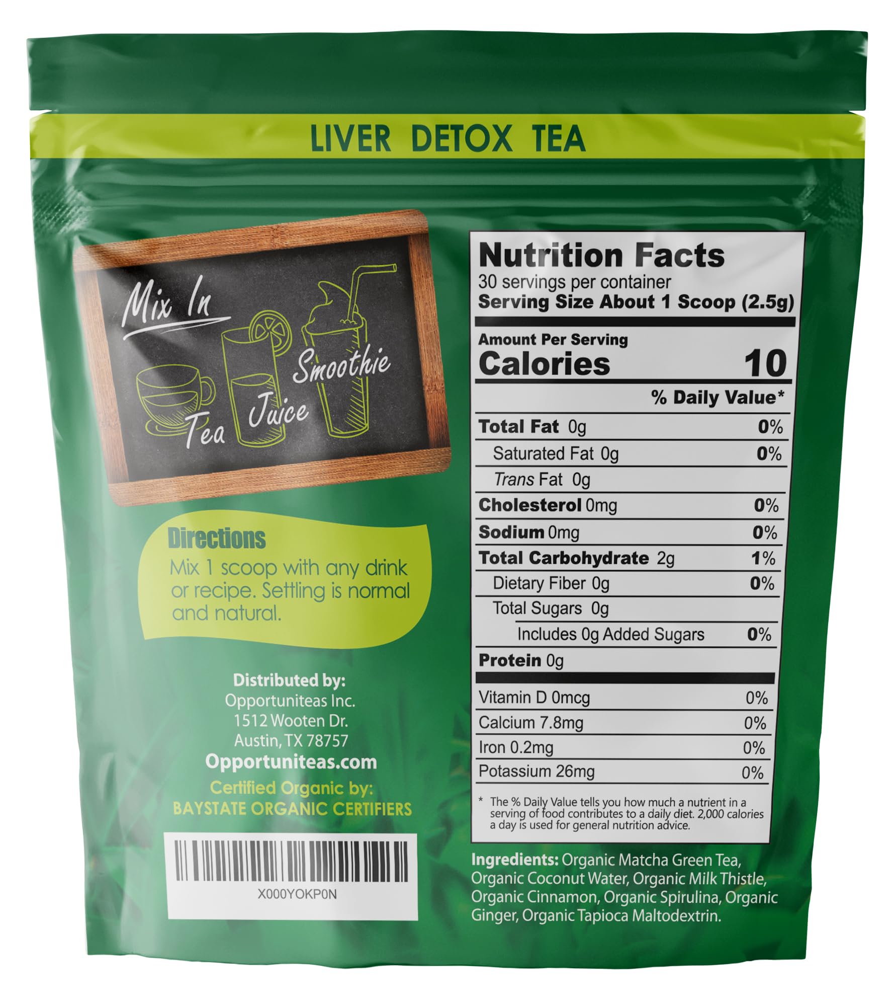 Foto 3 pulgar | Té Desintoxicante Para El Hígado Opportuniteas, Matcha, Cardo Mariano Orgánico - Venta Internacional.