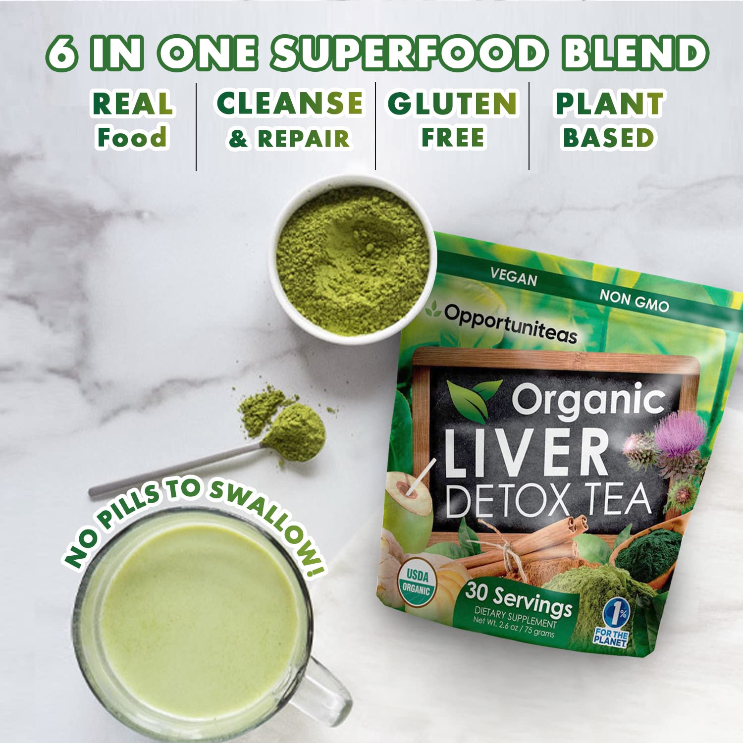 Foto 4 pulgar | Té Desintoxicante Para El Hígado Opportuniteas, Matcha, Cardo Mariano Orgánico - Venta Internacional.