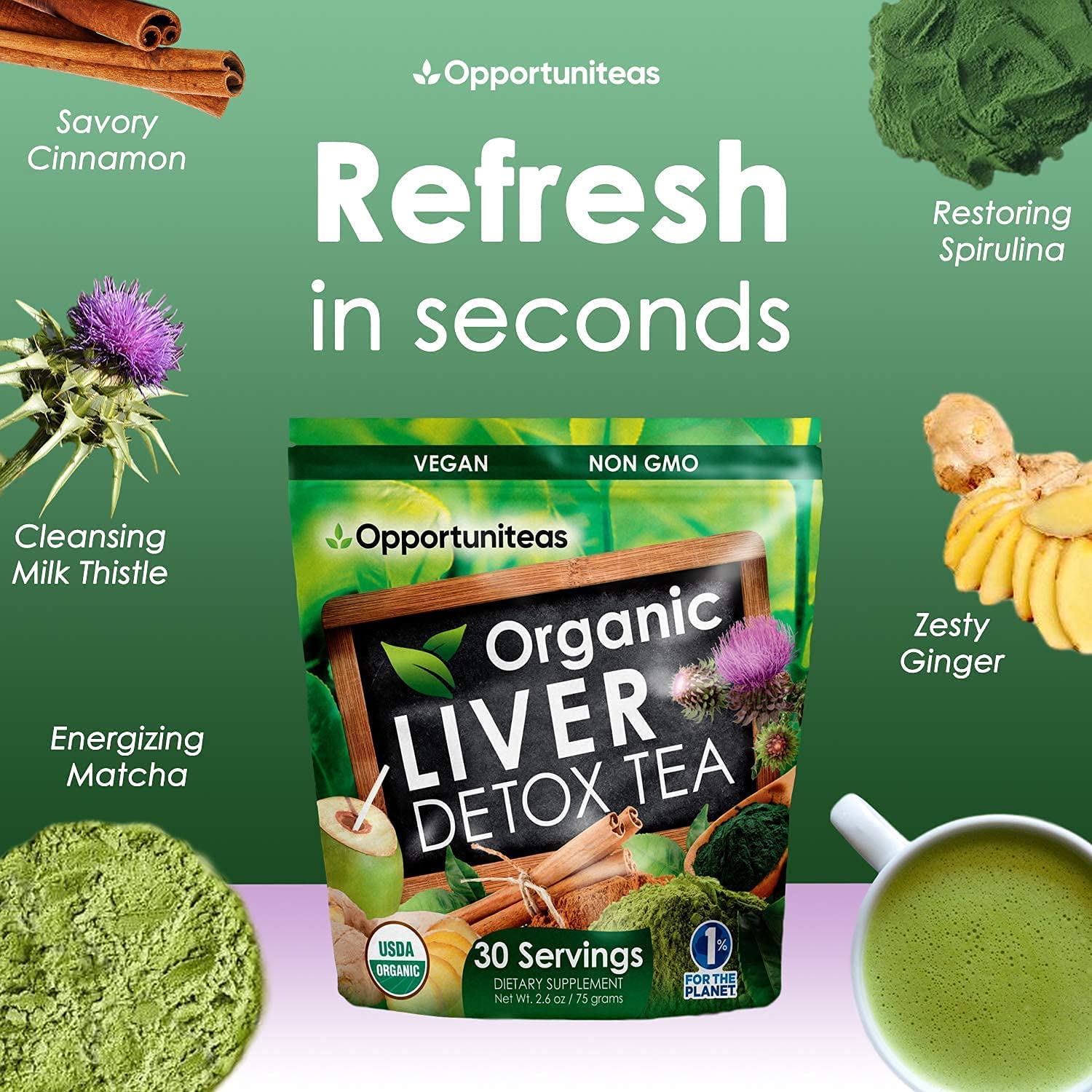 Foto 7 pulgar | Té Desintoxicante Para El Hígado Opportuniteas, Matcha, Cardo Mariano Orgánico - Venta Internacional.