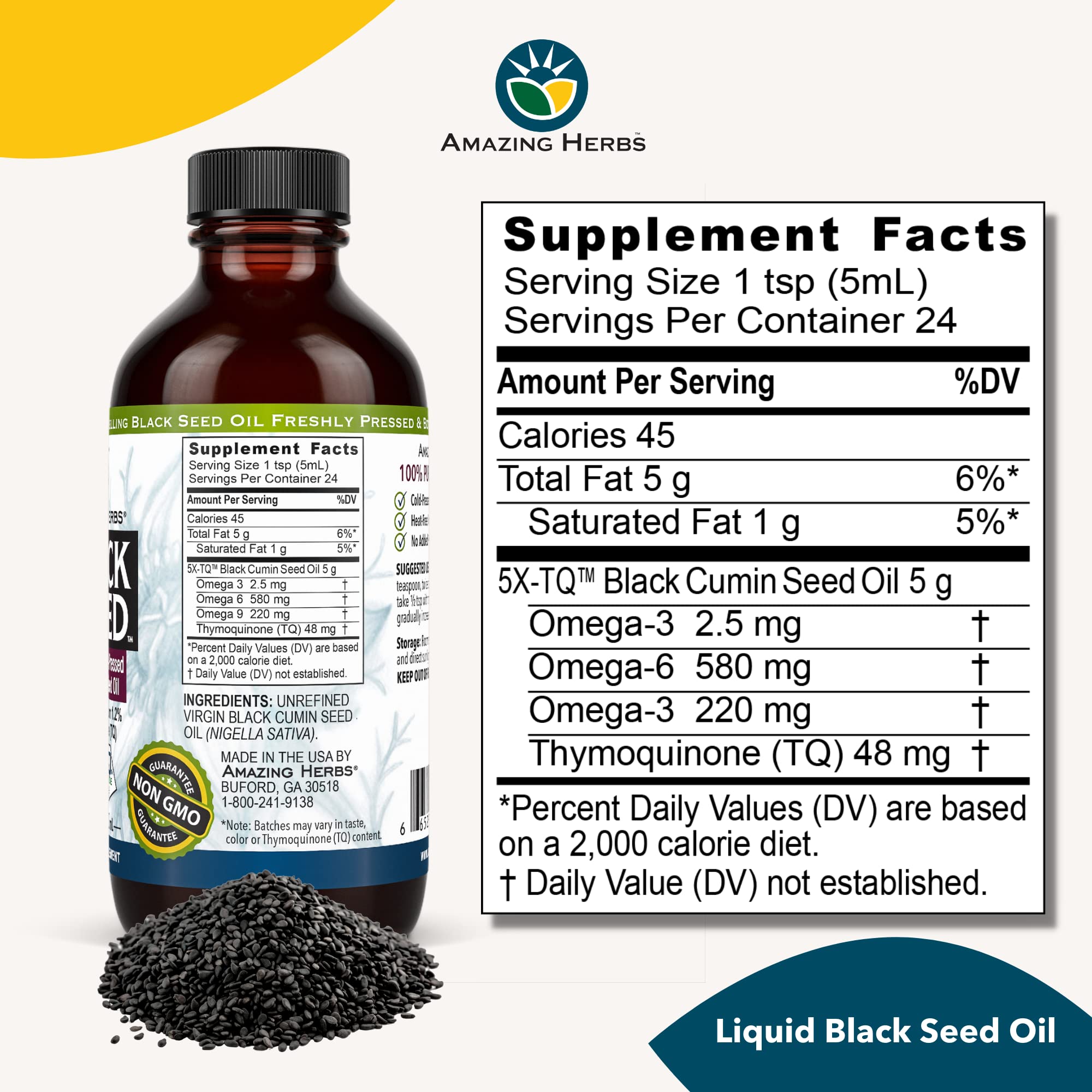 Foto 3 pulgar | Aceite De Semillas Negras Amazing Herbs Premium, 120 Ml, Prensado En Frío - Venta Internacional.