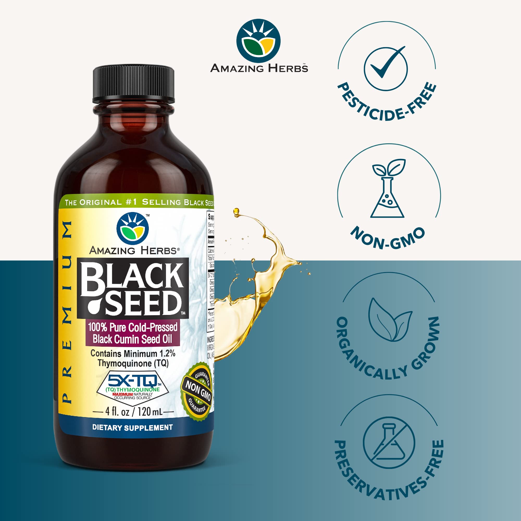 Foto 5 pulgar | Aceite De Semillas Negras Amazing Herbs Premium, 120 Ml, Prensado En Frío - Venta Internacional.