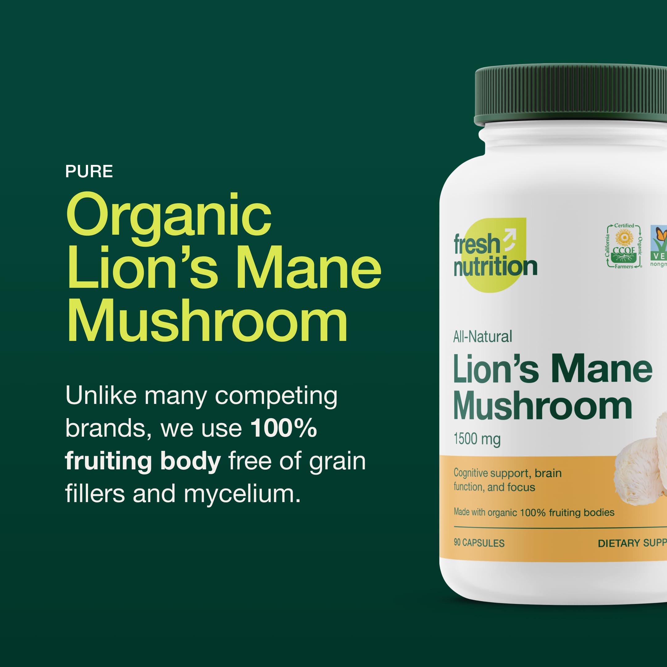Foto 3 | Cápsula Orgánica Con Melena De León Y Hongos Supplement Fresh Nutrition - Venta Internacional.