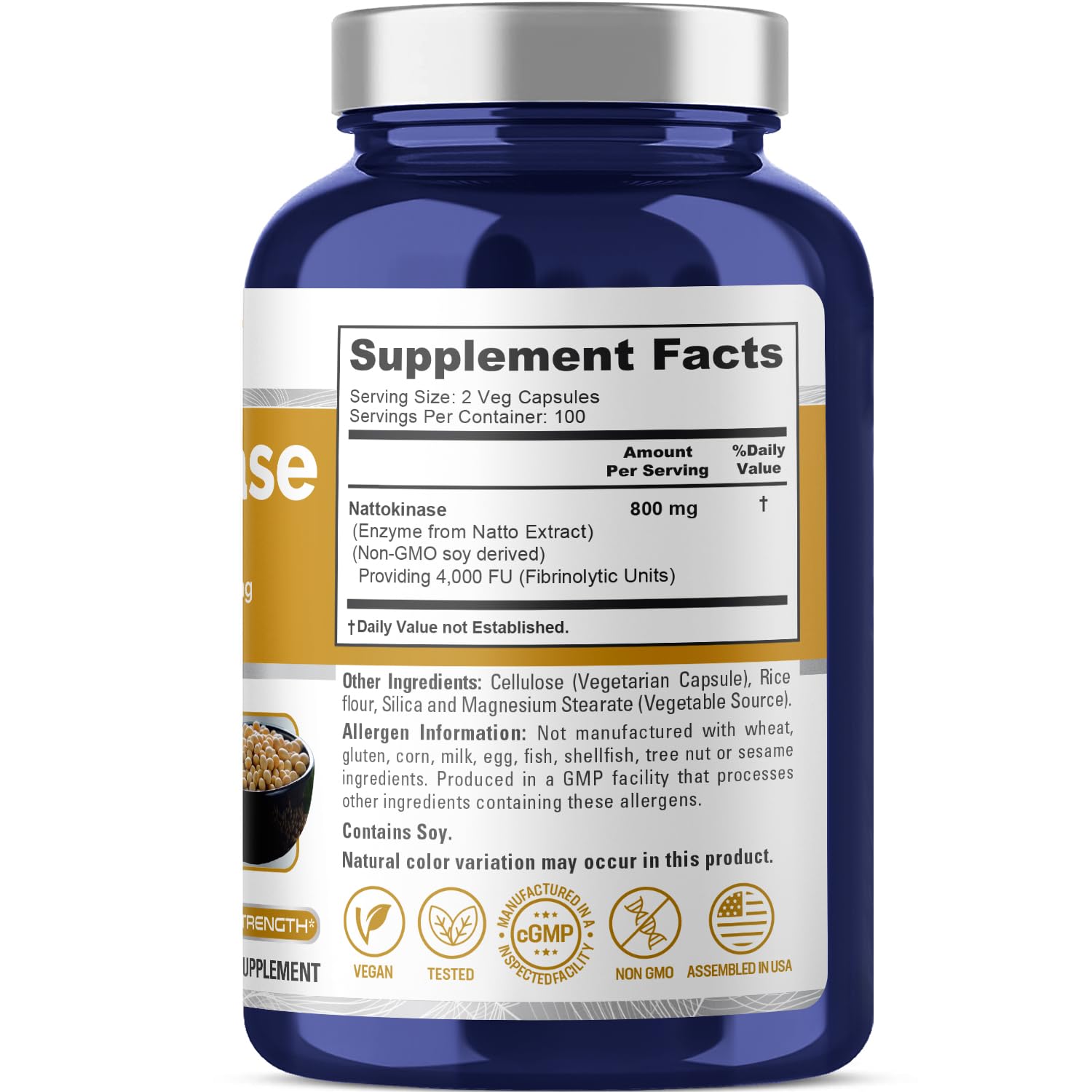 Foto 2 | Suplemento Nusapure Nattokinase 800 Mg 200 Cápsulas Vegetarianas - Venta Internacional.