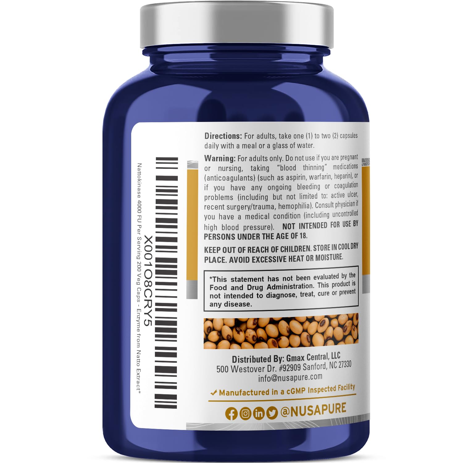 Foto 4 pulgar | Suplemento Nusapure Nattokinase 800 Mg 200 Cápsulas Vegetarianas - Venta Internacional.