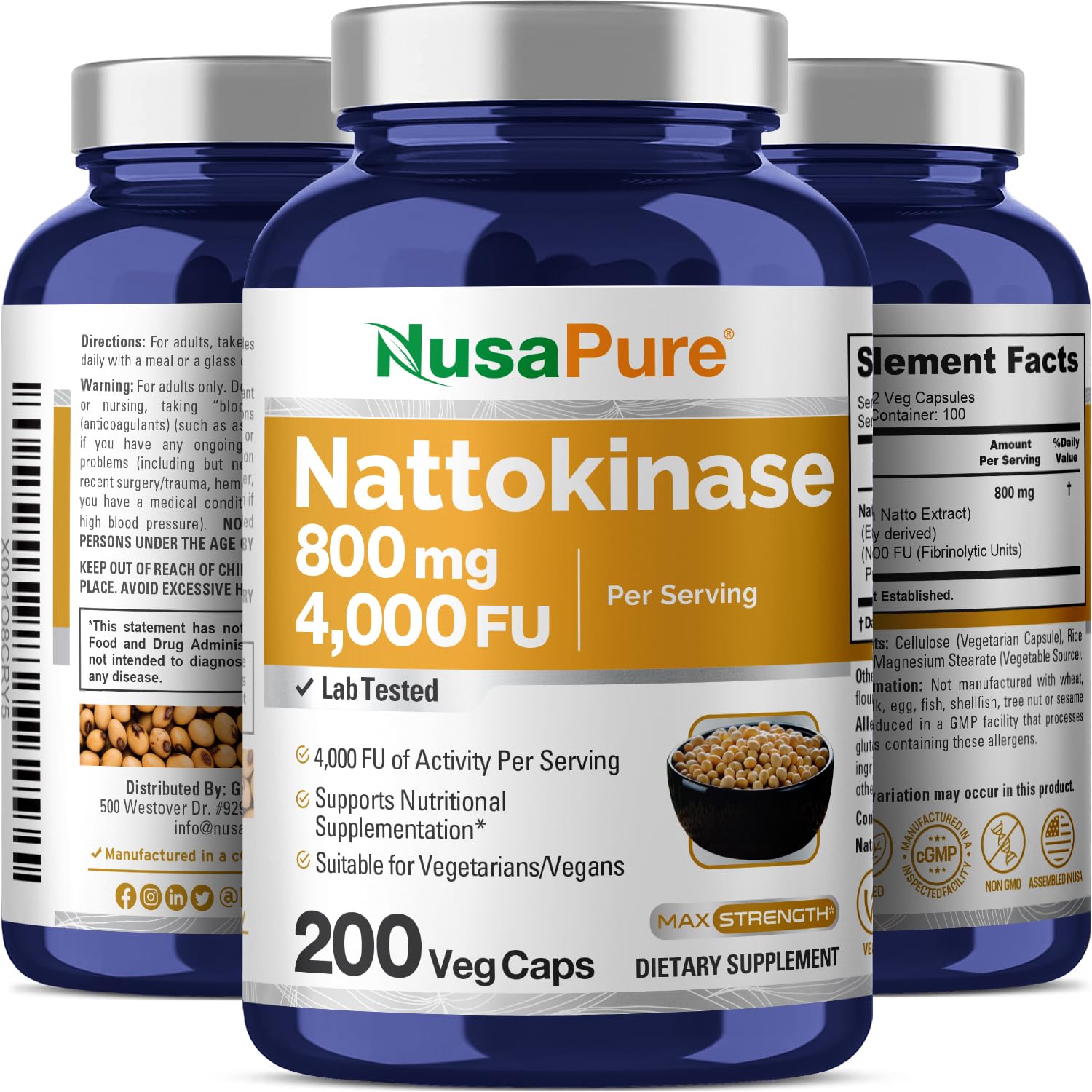 Foto 5 pulgar | Suplemento Nusapure Nattokinase 800 Mg 200 Cápsulas Vegetarianas - Venta Internacional.