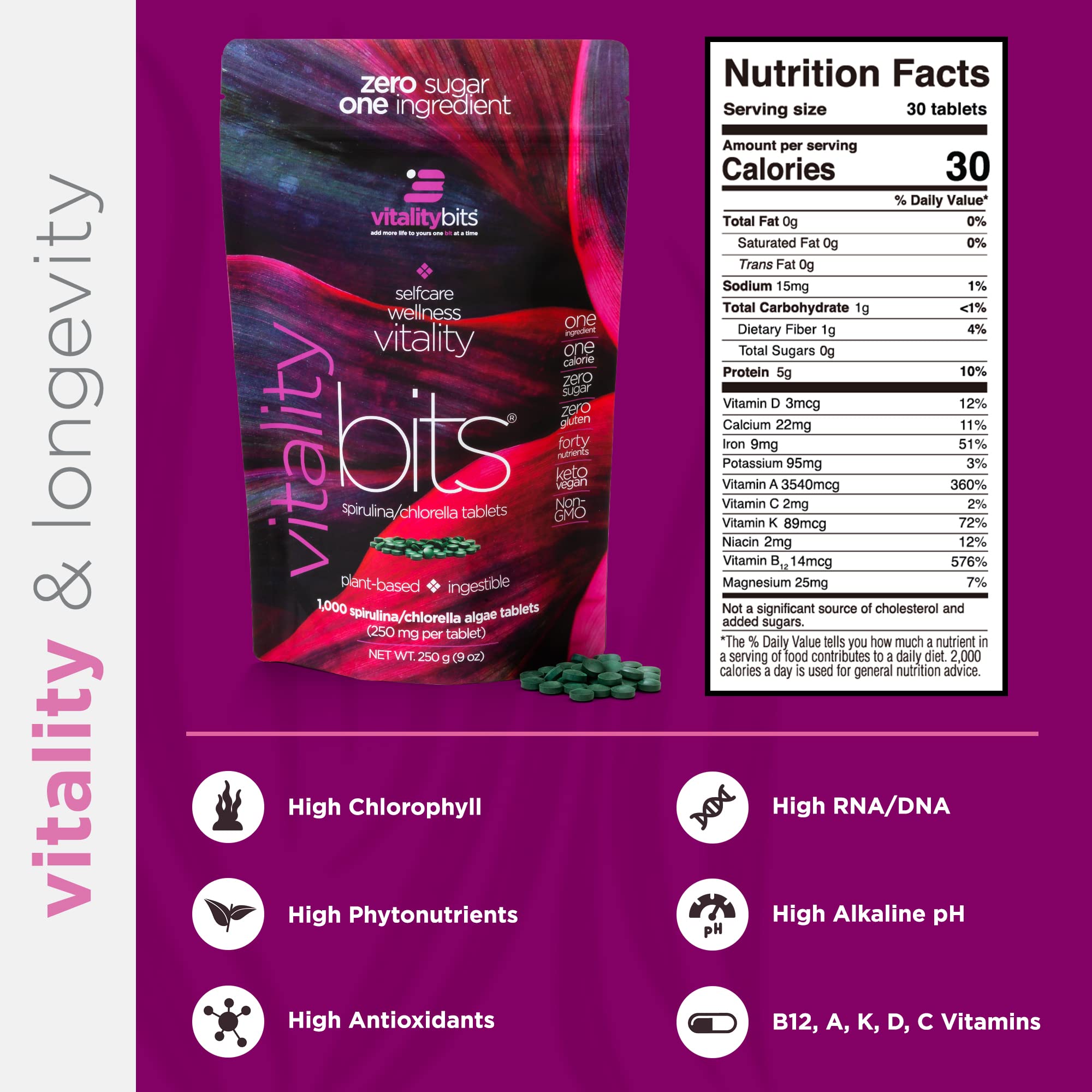 Foto 3 pulgar | Suplemento Energybits Vitalitybits De Espirulina Y Cloro Orgánicos - Venta Internacional.