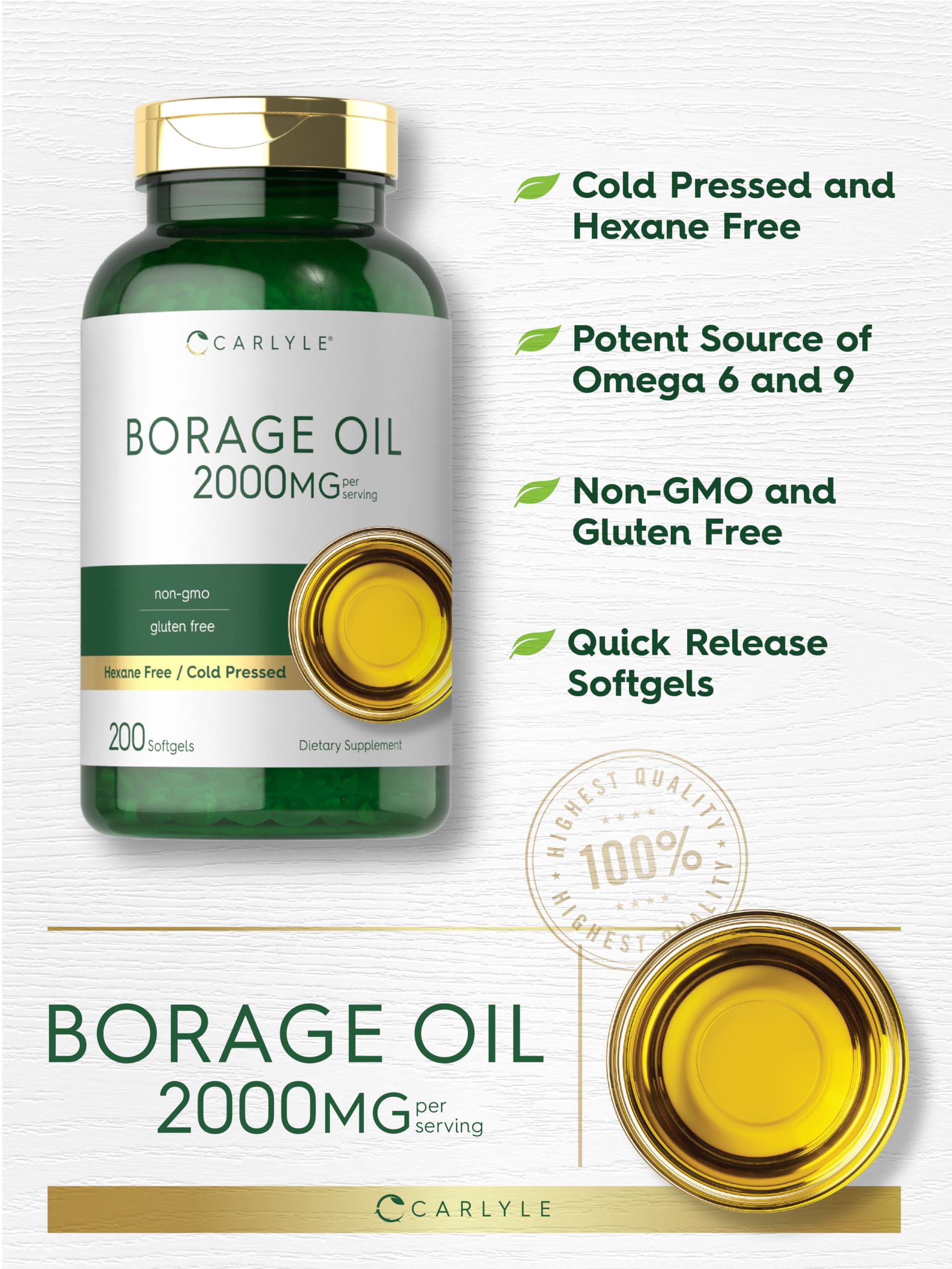 Foto 5 pulgar | Suplemento De Aceite De Borraja Carlyle, Cápsulas De 2000 Mg, 200 Cápsulas Blandas - Venta Internacional.