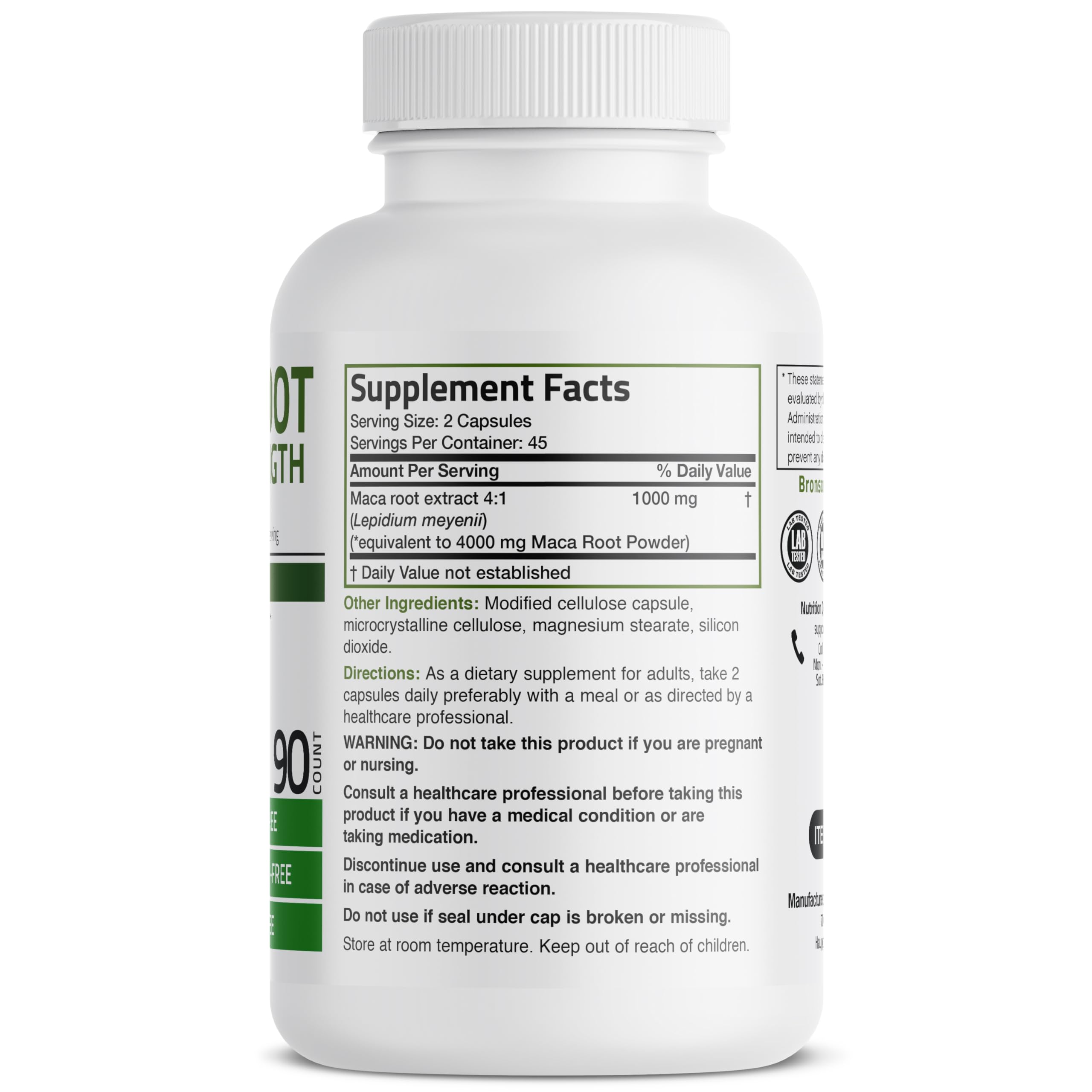 Foto 3 pulgar | Suplemento Bronson Maca Root Extra Lepidium Meyenii 90 Cápsulas - Venta Internacional.
