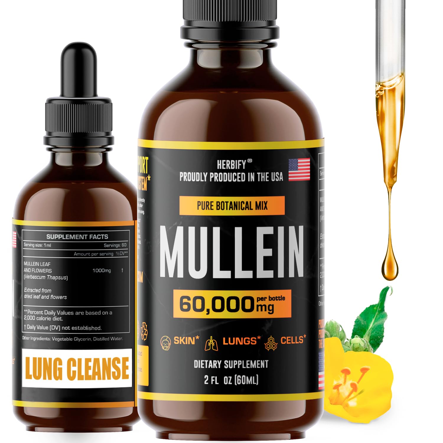 Tintura Herbify, Extracto De Gordolobo, 60 Ml, Sin Alcohol, Orgánico - Venta Internacional.