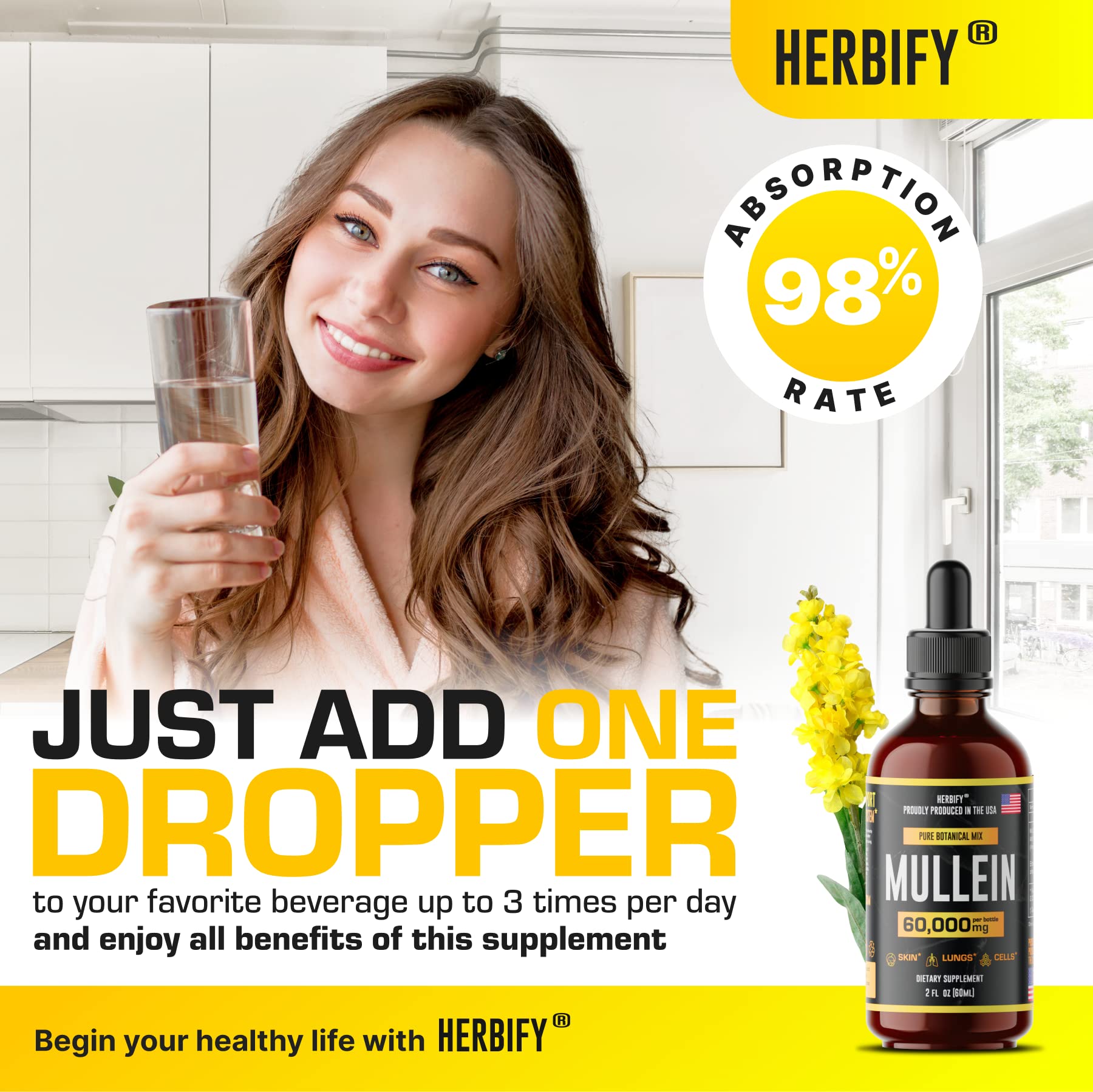 Foto 2 | Tintura Herbify, Extracto De Gordolobo, 60 Ml, Sin Alcohol, Orgánico - Venta Internacional.