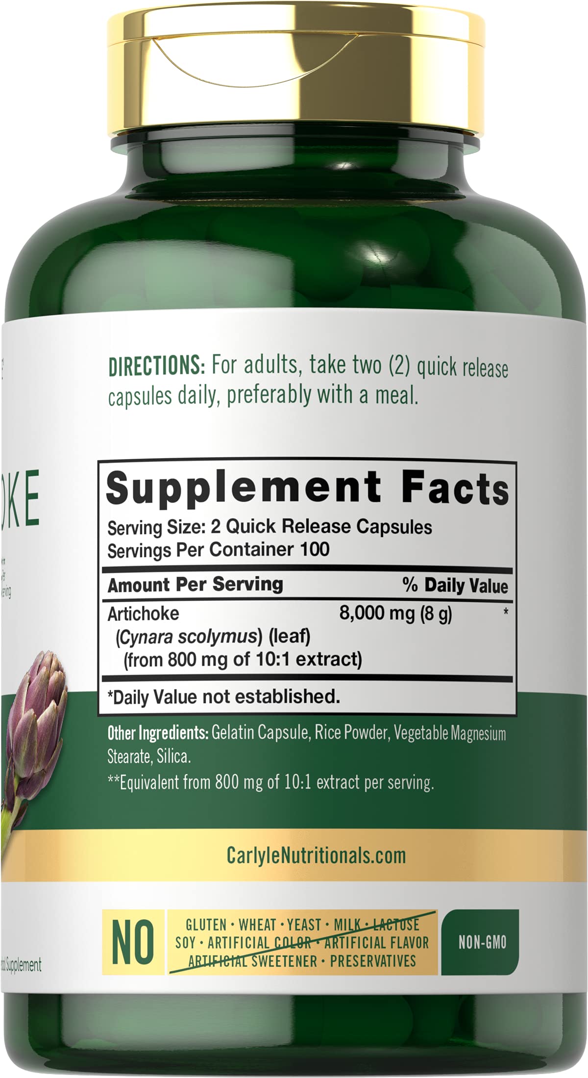 Foto 3 pulgar | Suplemento: Cápsulas De Extracto De Alcachofa Carlyle, 8000 Mg, 200 Unidades - Venta Internacional.