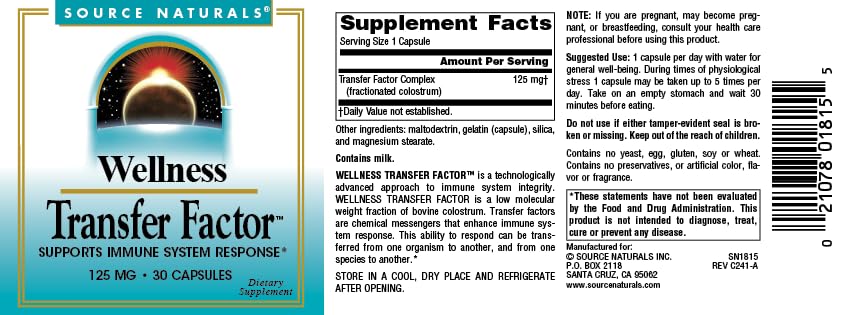 Foto 5 pulgar | Supplement Source Naturals Wellness Transfer Factor 125 Mg - Venta Internacional.