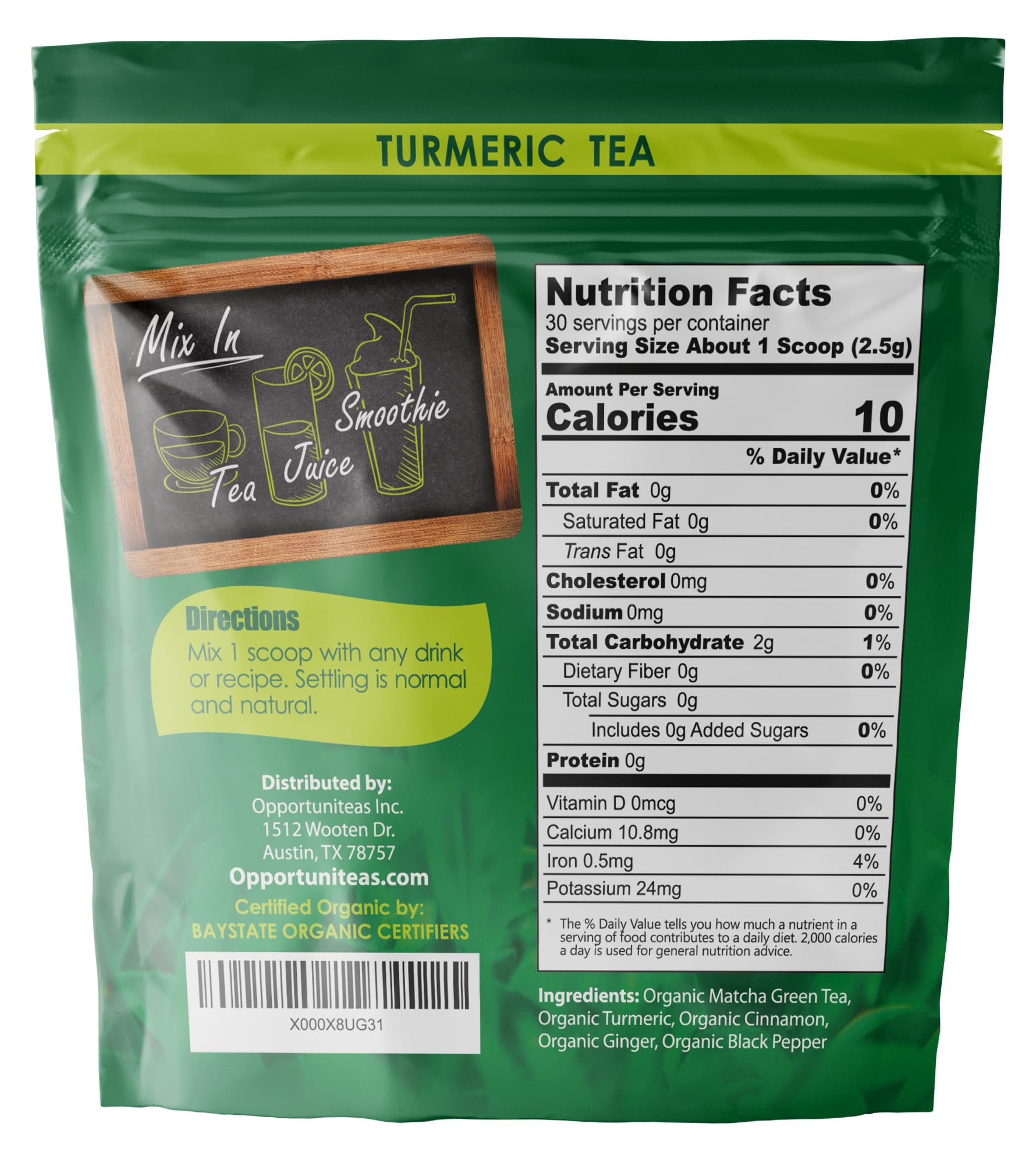 Foto 2 | Té En Polvo Opportuniteas Té Verde Con Cúrcuma Orgánica Y Matcha - Venta Internacional.