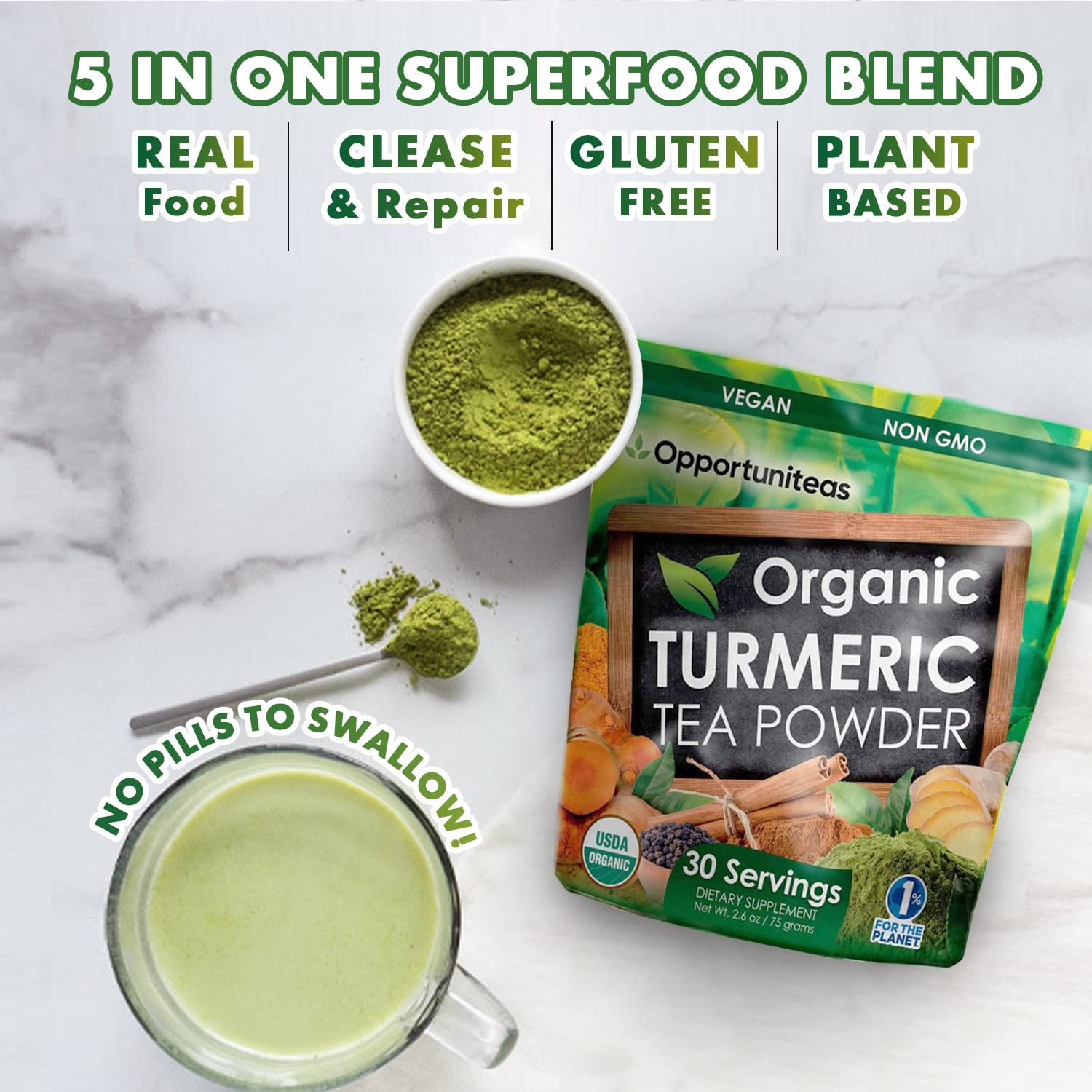 Foto 4 pulgar | Té En Polvo Opportuniteas Té Verde Con Cúrcuma Orgánica Y Matcha - Venta Internacional.