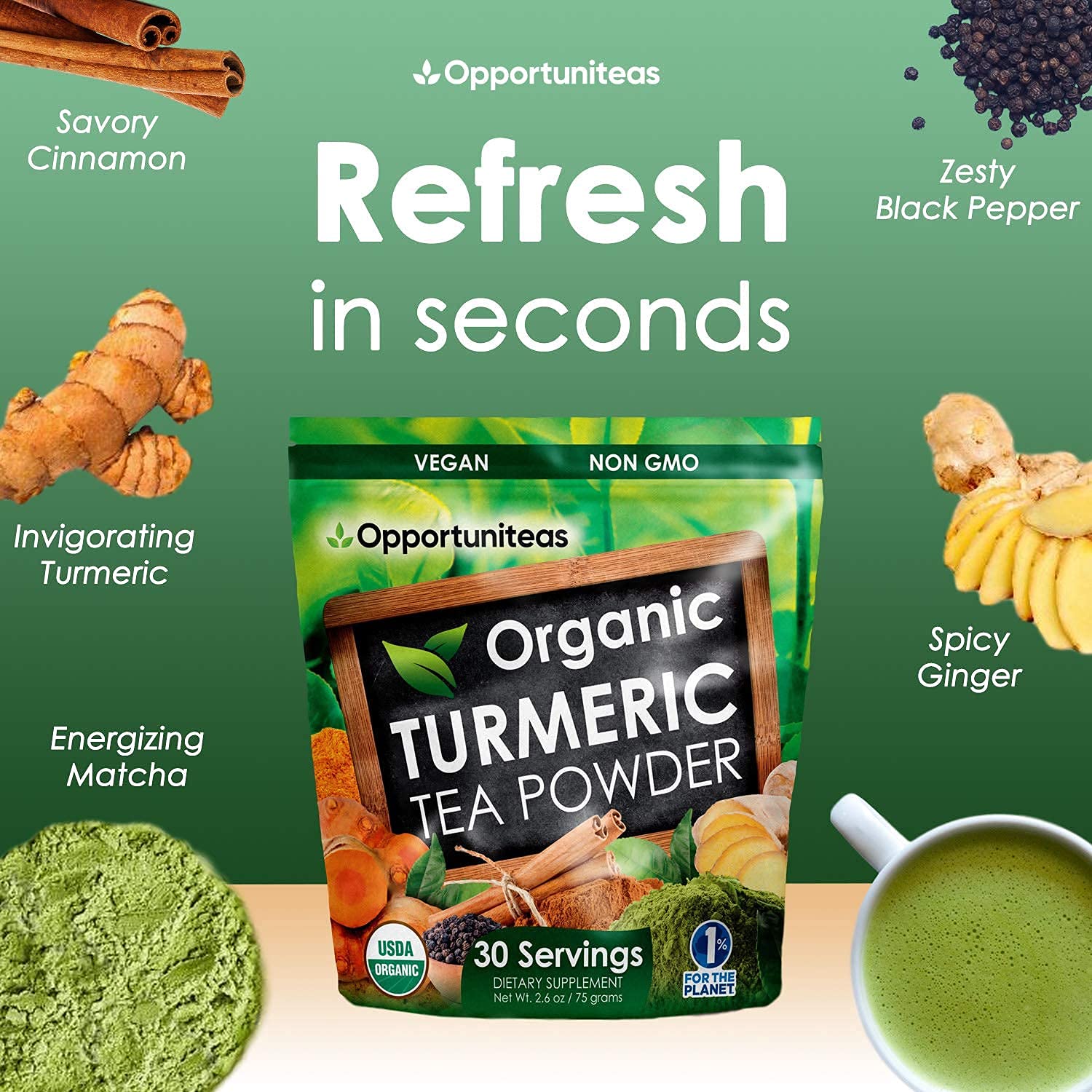 Foto 7 pulgar | Té En Polvo Opportuniteas Té Verde Con Cúrcuma Orgánica Y Matcha - Venta Internacional.