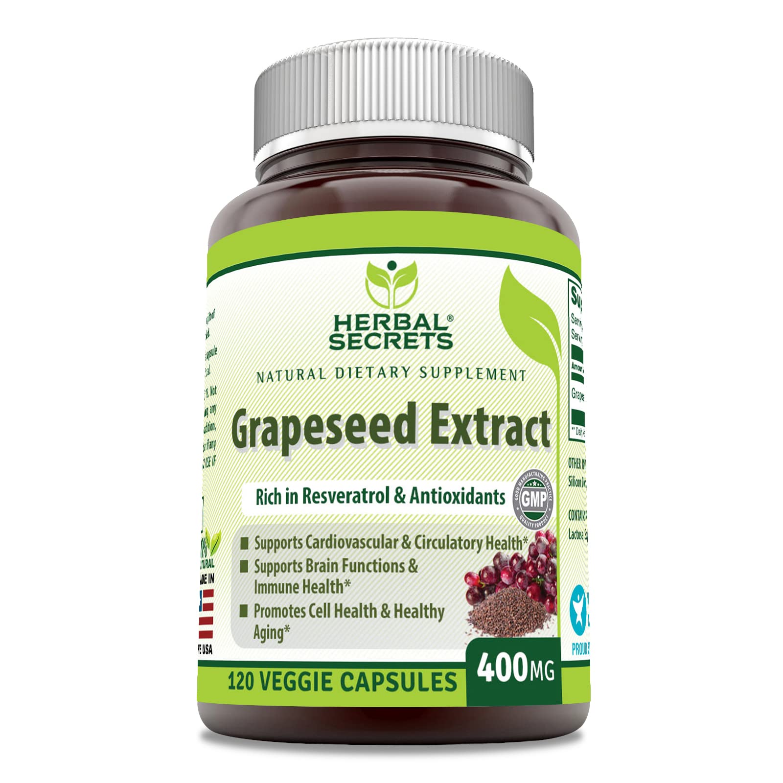 Foto 2 pulgar | Suplemento De Extracto De Semilla De Uva Herbal Secrets 400 Mg 120 Cápsulas - Venta Internacional.
