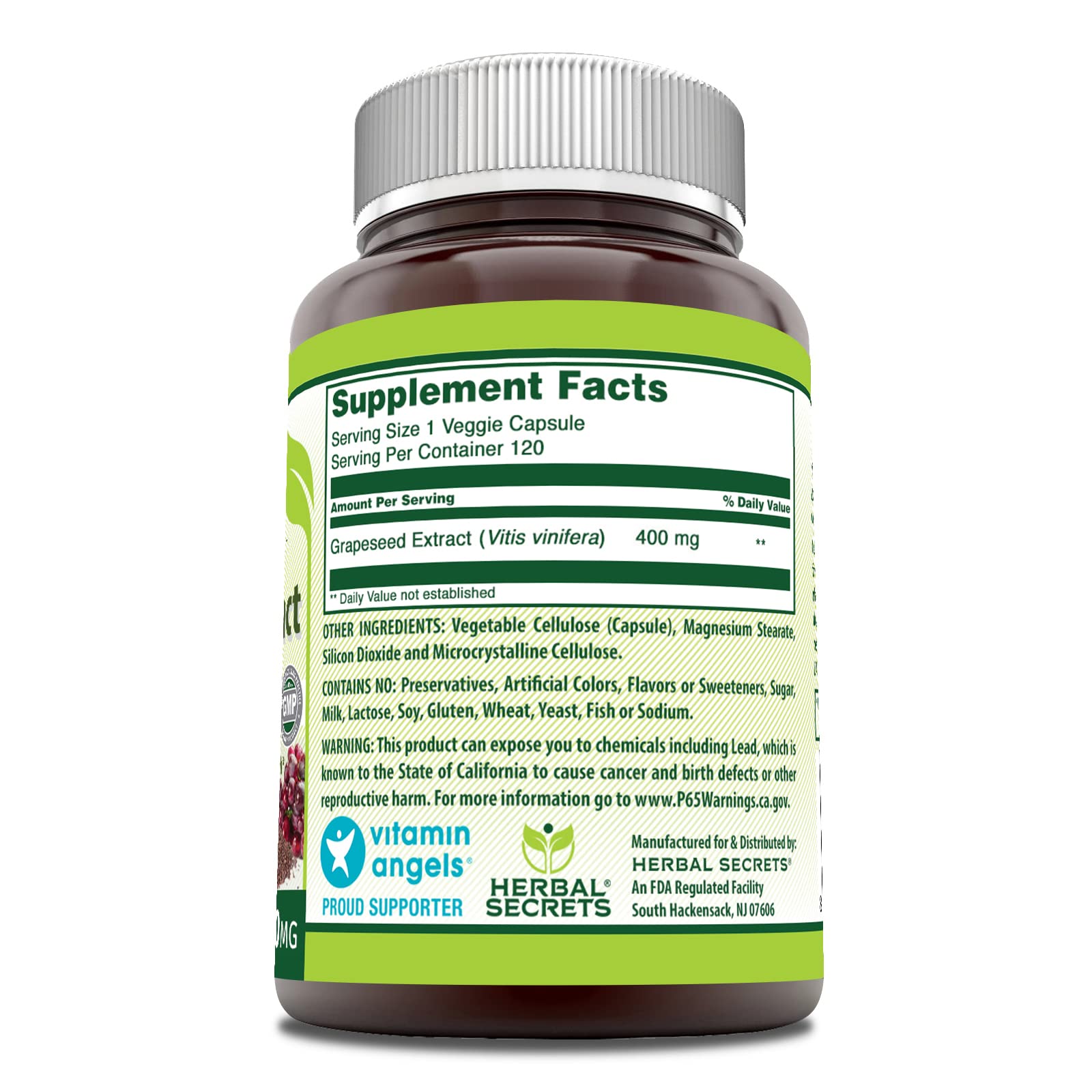 Foto 3 pulgar | Suplemento De Extracto De Semilla De Uva Herbal Secrets 400 Mg 120 Cápsulas - Venta Internacional.