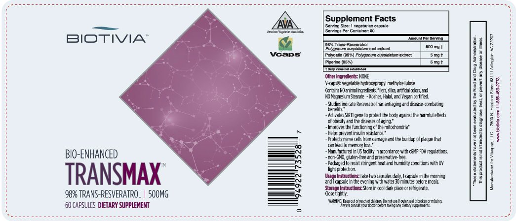 Foto 4 pulgar | Suplemento Biotivia Transmax Trans-resveratrol 500 Mg 60 Cápsulas - Venta Internacional.