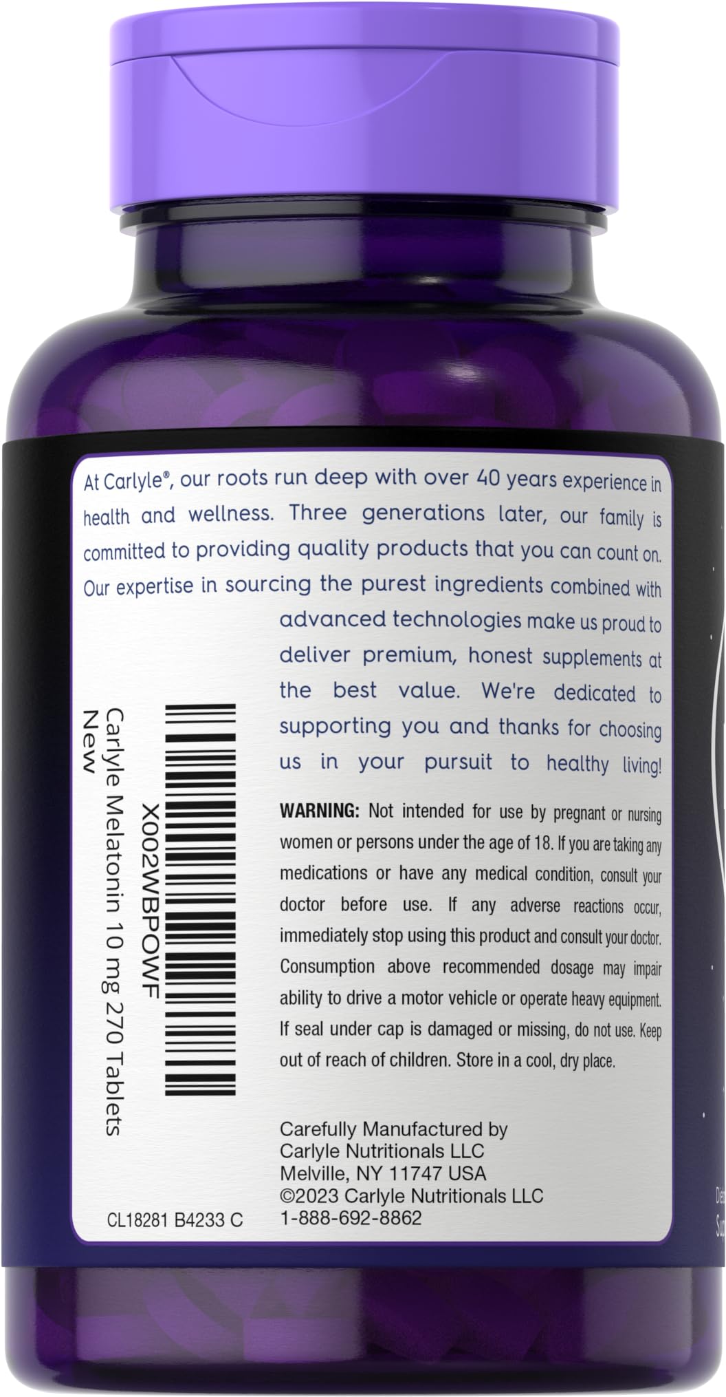 Foto 4 pulgar | Suplemento Carlyle Melatonin 10 Mg 270 Tabletas Para Adultos - Venta Internacional.