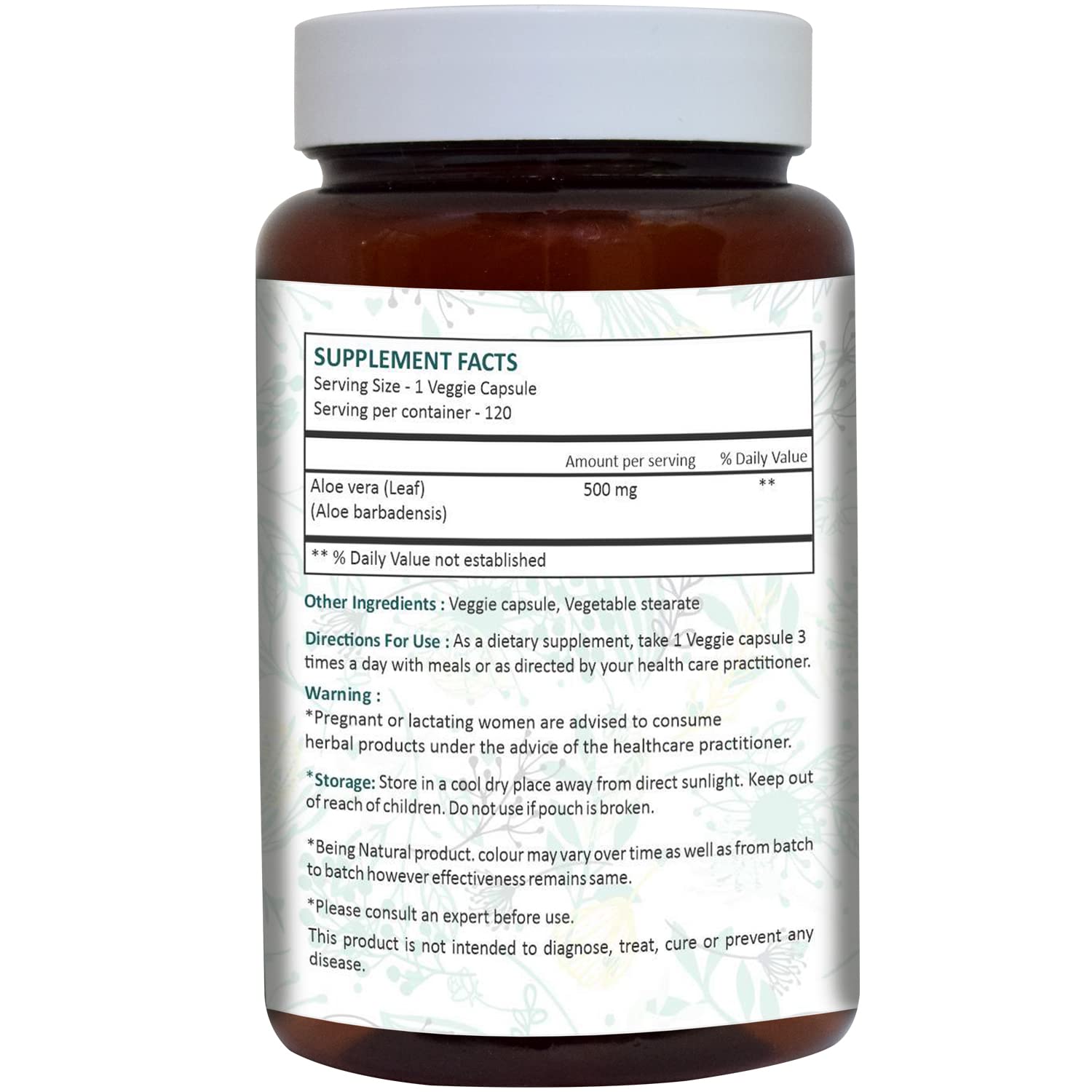 Foto 2 | Suplemento Ayurforest, Cápsulas De Aloe Vera, 120 Cápsulas, 500 Mg - Venta Internacional.