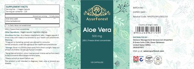 Foto 5 | Suplemento Ayurforest, Cápsulas De Aloe Vera, 120 Cápsulas, 500 Mg - Venta Internacional.