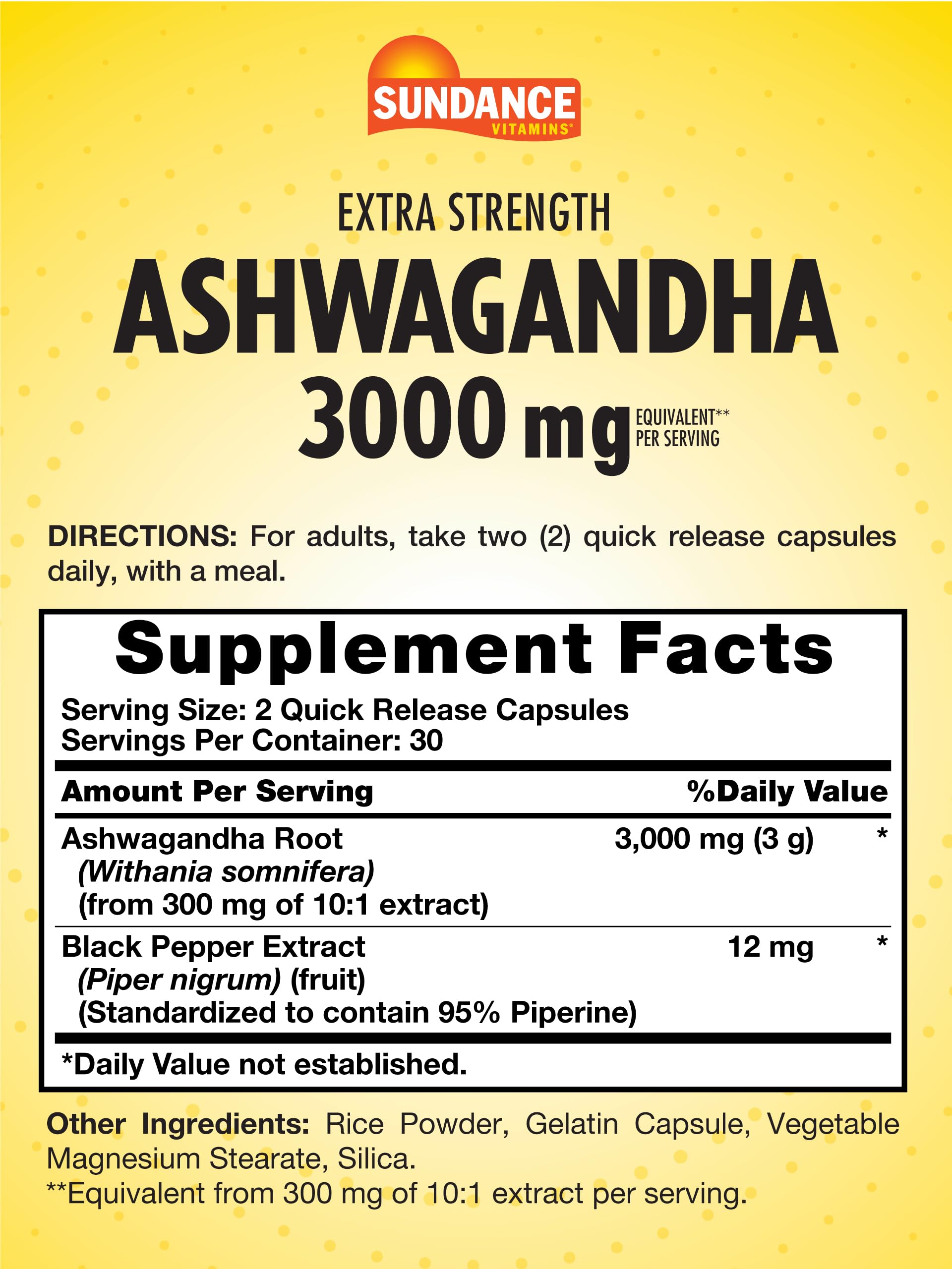 Foto 3 pulgar | Suplemento Sundance, Cápsulas De Ashwagandha, 3000 Mg, 60 Unidades - Venta Internacional.