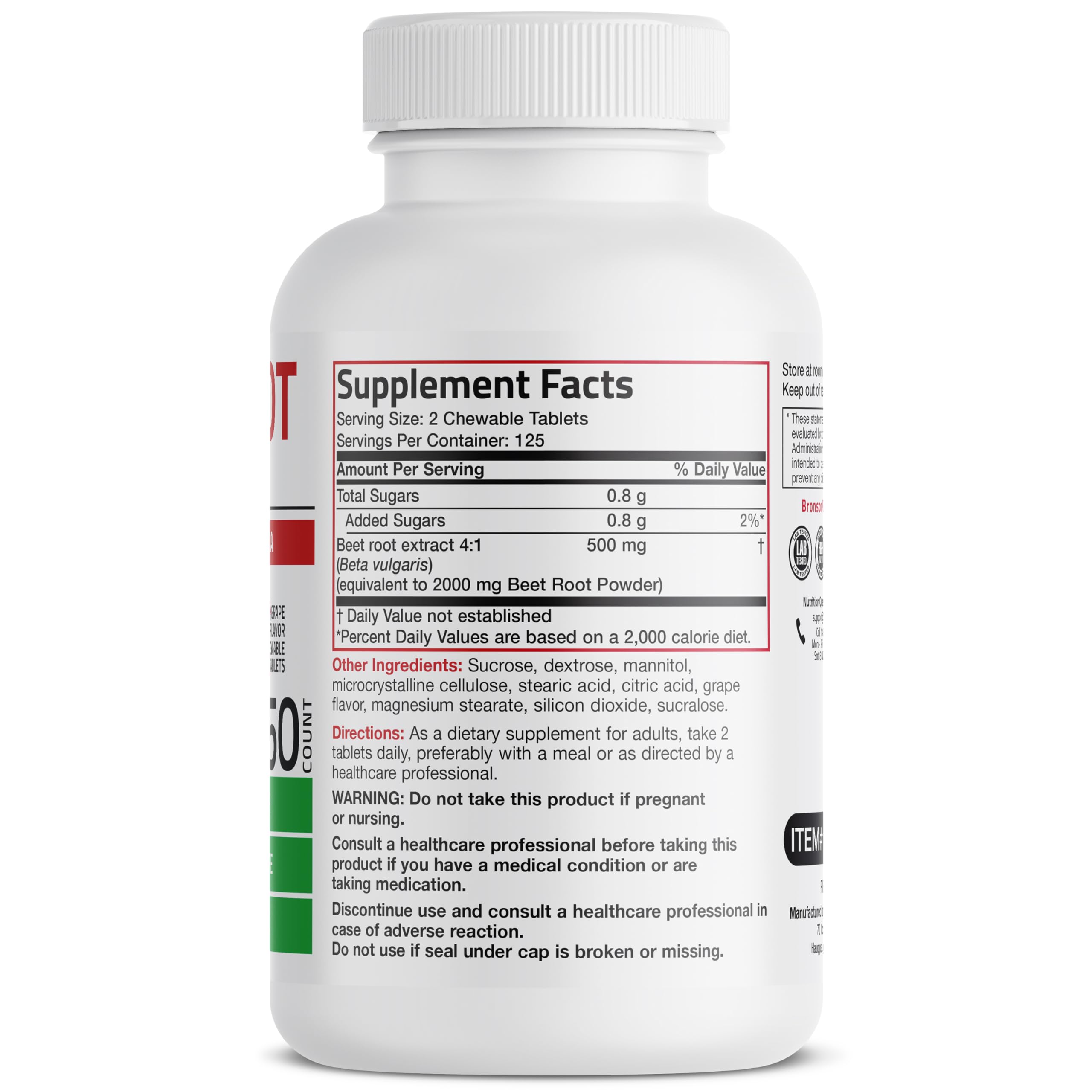 Foto 2 | Suplemento Bronson Beet Root Chewables de 2000 Mg con Sabor a Uva - Venta Internacional