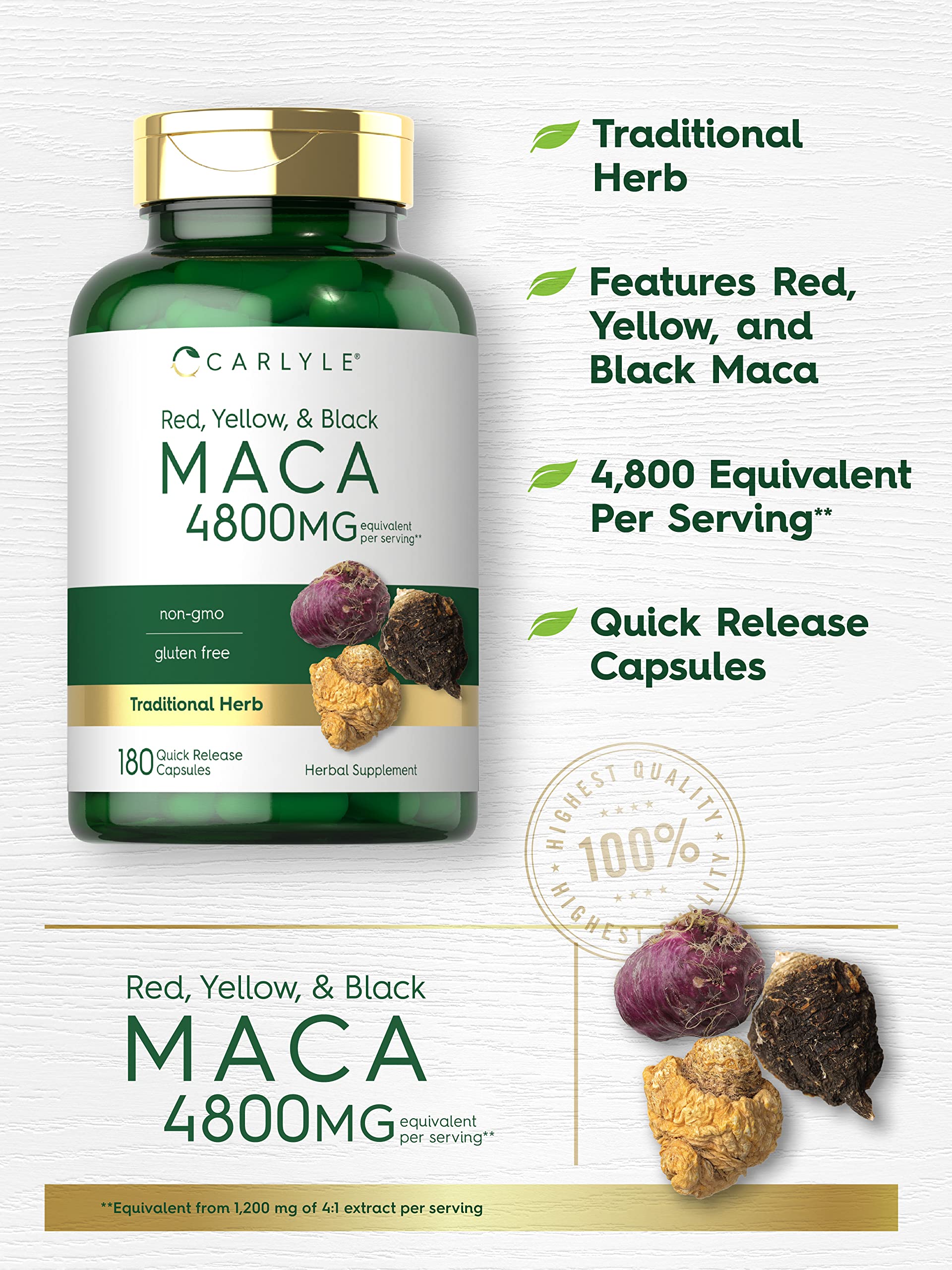 Foto 4 pulgar | Suplemento Carlyle Maca Root 4800 Mg 180 Cápsulas - Venta Internacional.