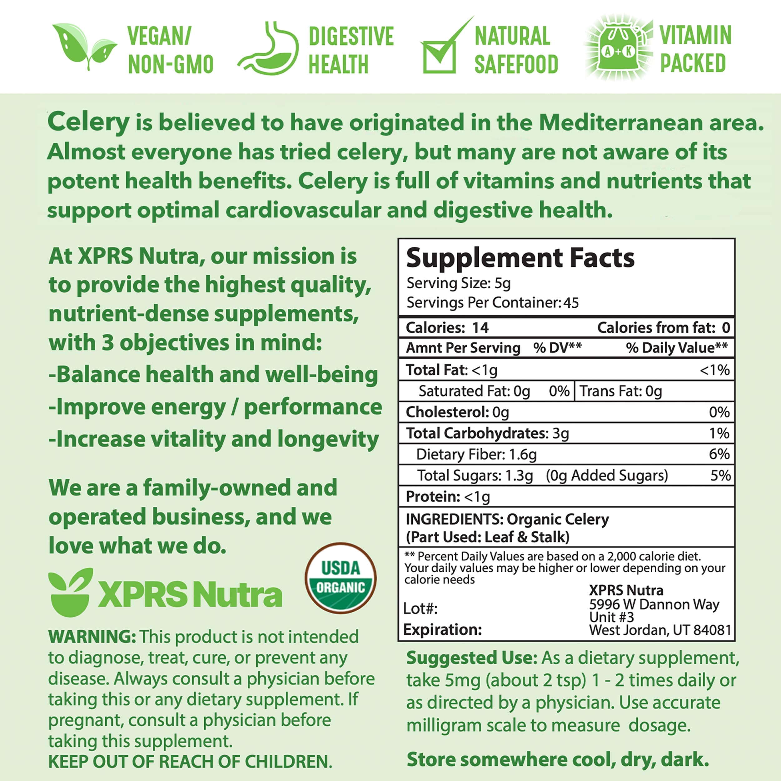 Foto 7 | Suplemento Xprs Nutra Organic Apio En Polvo 250 Ml - Venta Internacional.