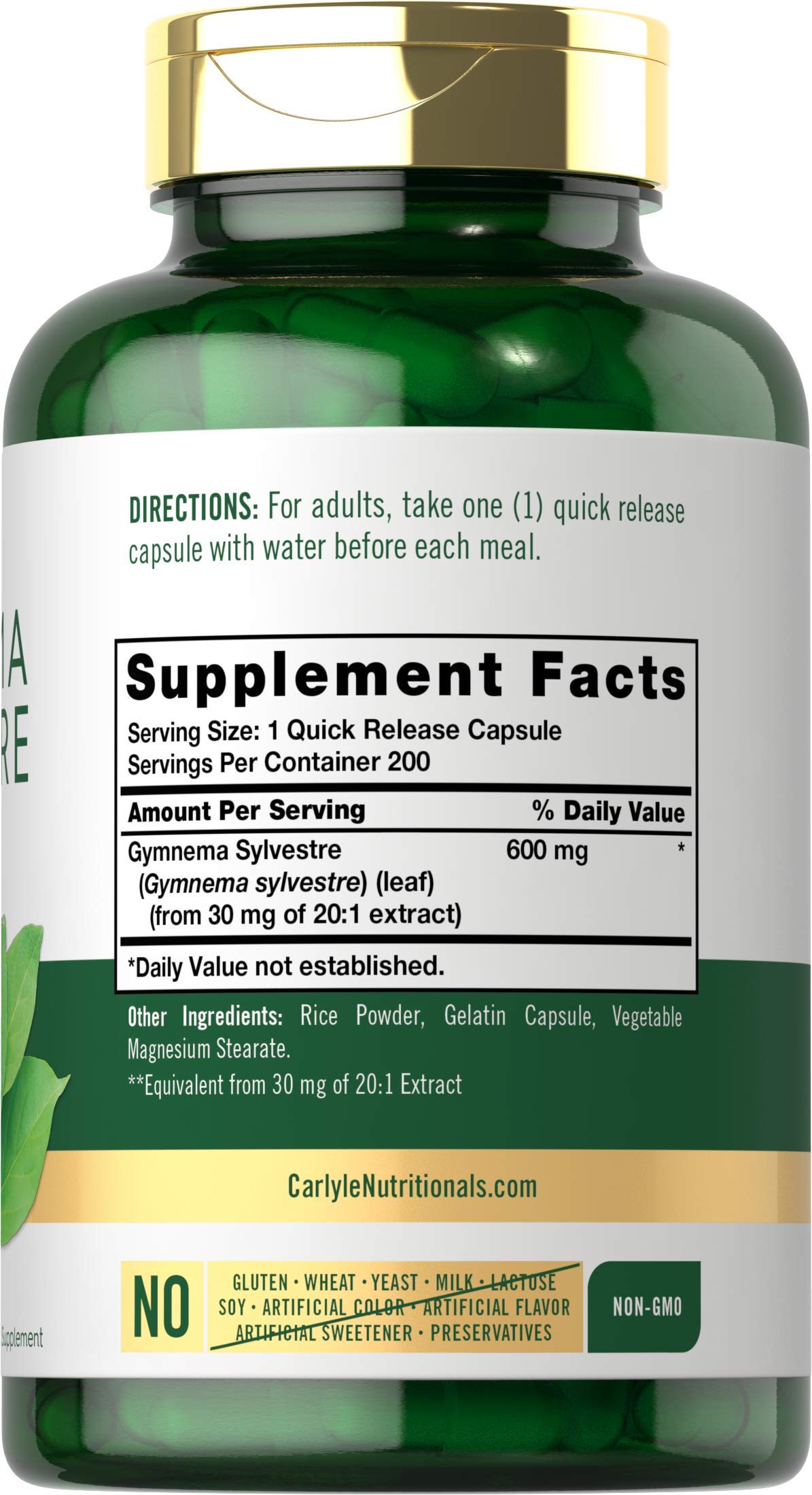 Foto 3 pulgar | Suplemento Carlyle Gymnema Sylvestre, Cápsulas De 600 Mg, 200 Unidades - Venta Internacional.