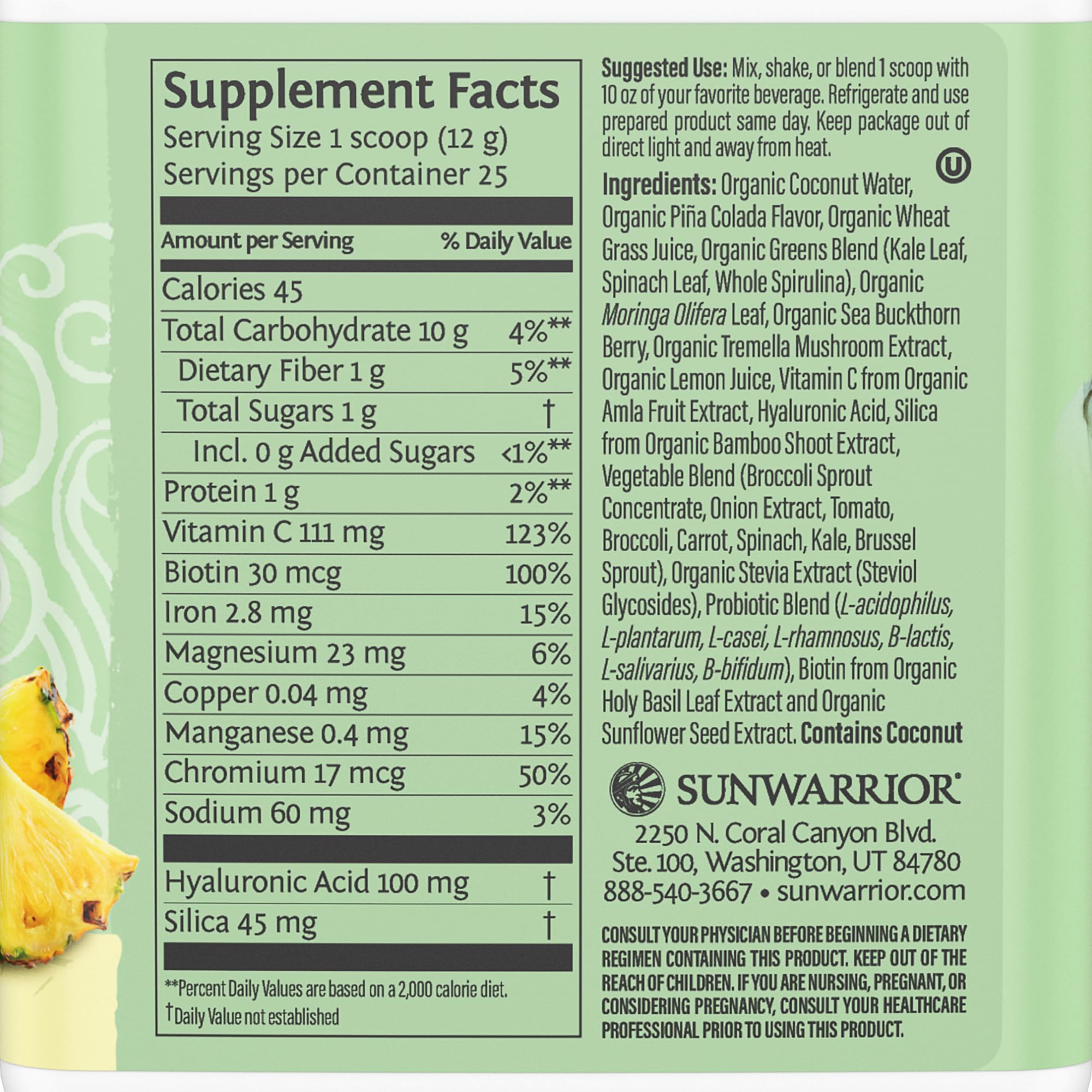 Foto 3 pulgar | Colágeno En Polvo Sunwarrior Pina Colada Con Biotina Y Probióticos - Venta Internacional.