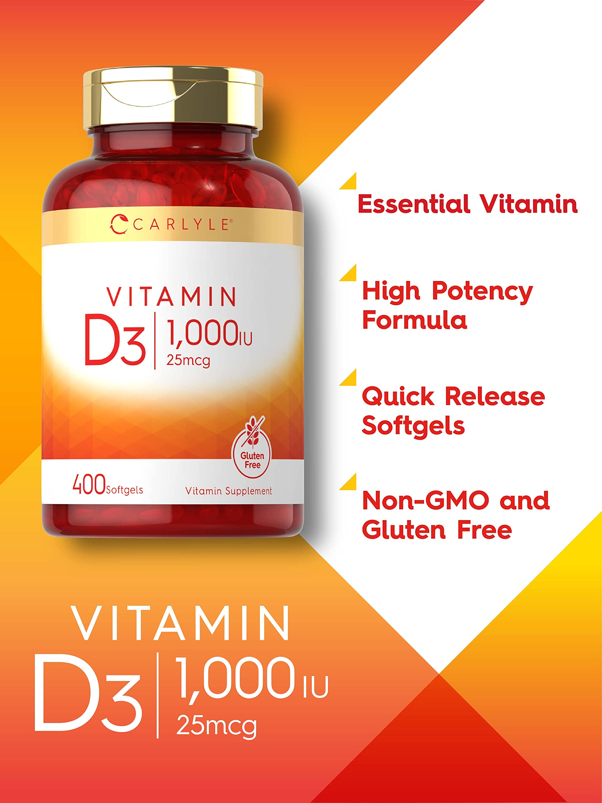Foto 4 pulgar | Suplemento Carlyle De Vitamina D3 1000 Ui 400 Cápsulas Blandas - Venta Internacional.