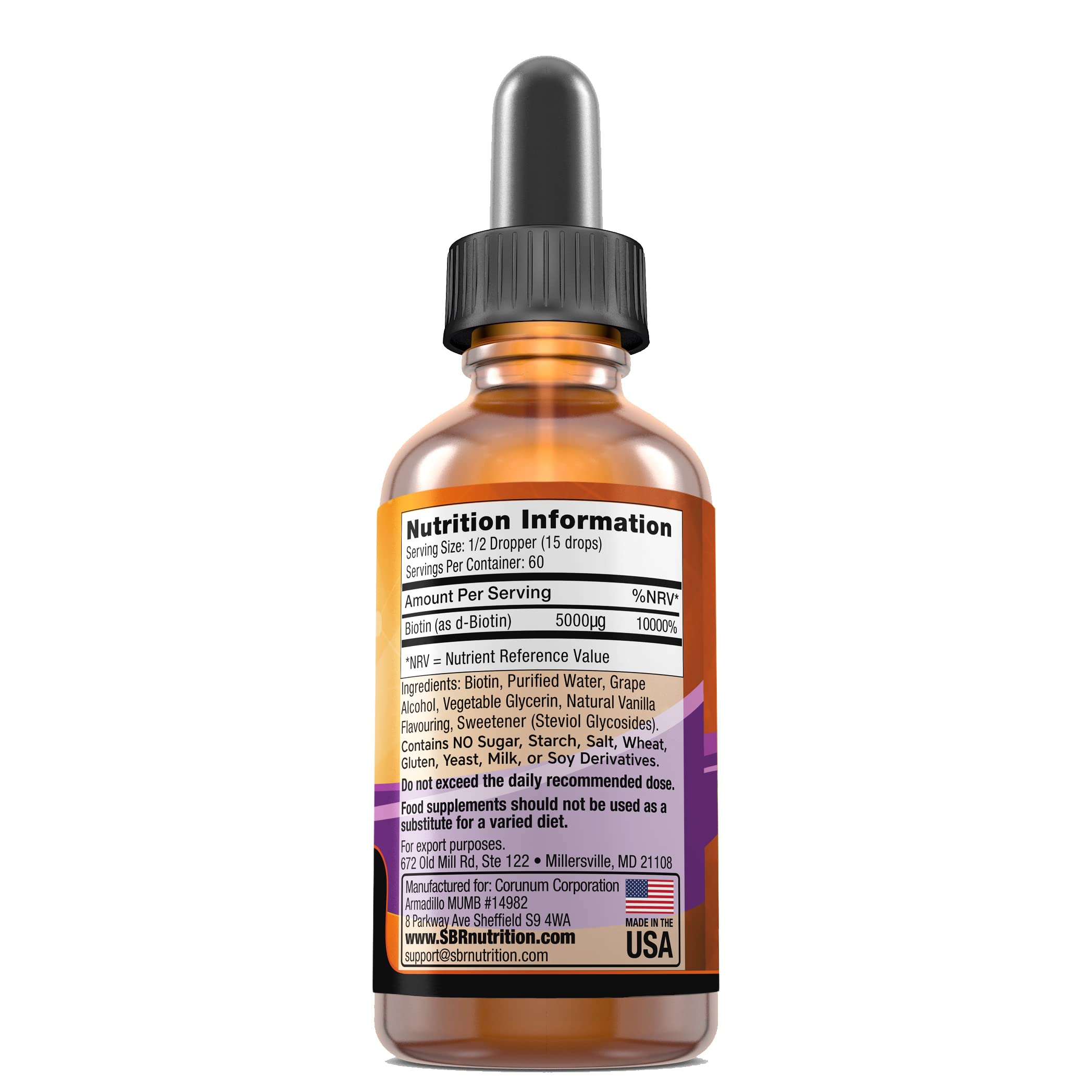 Foto 2 | Suplemento Sbr Nutrition, Gotas Líquidas De Biotina, 5000 Mcg, 30 Ml - Venta Internacional.