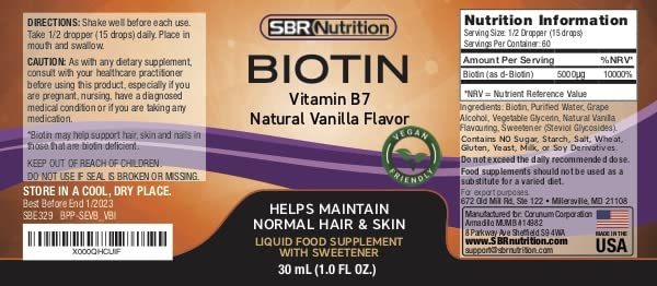 Foto 4 pulgar | Suplemento Sbr Nutrition, Gotas Líquidas De Biotina, 5000 Mcg, 30 Ml - Venta Internacional.