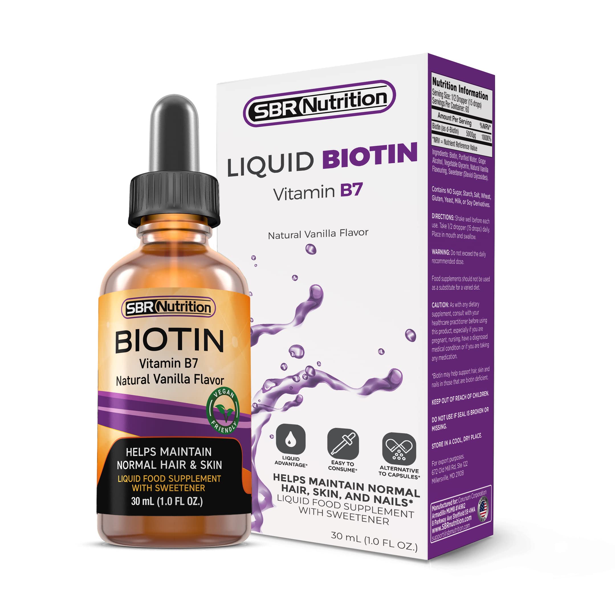 Foto 5 pulgar | Suplemento Sbr Nutrition, Gotas Líquidas De Biotina, 5000 Mcg, 30 Ml - Venta Internacional.