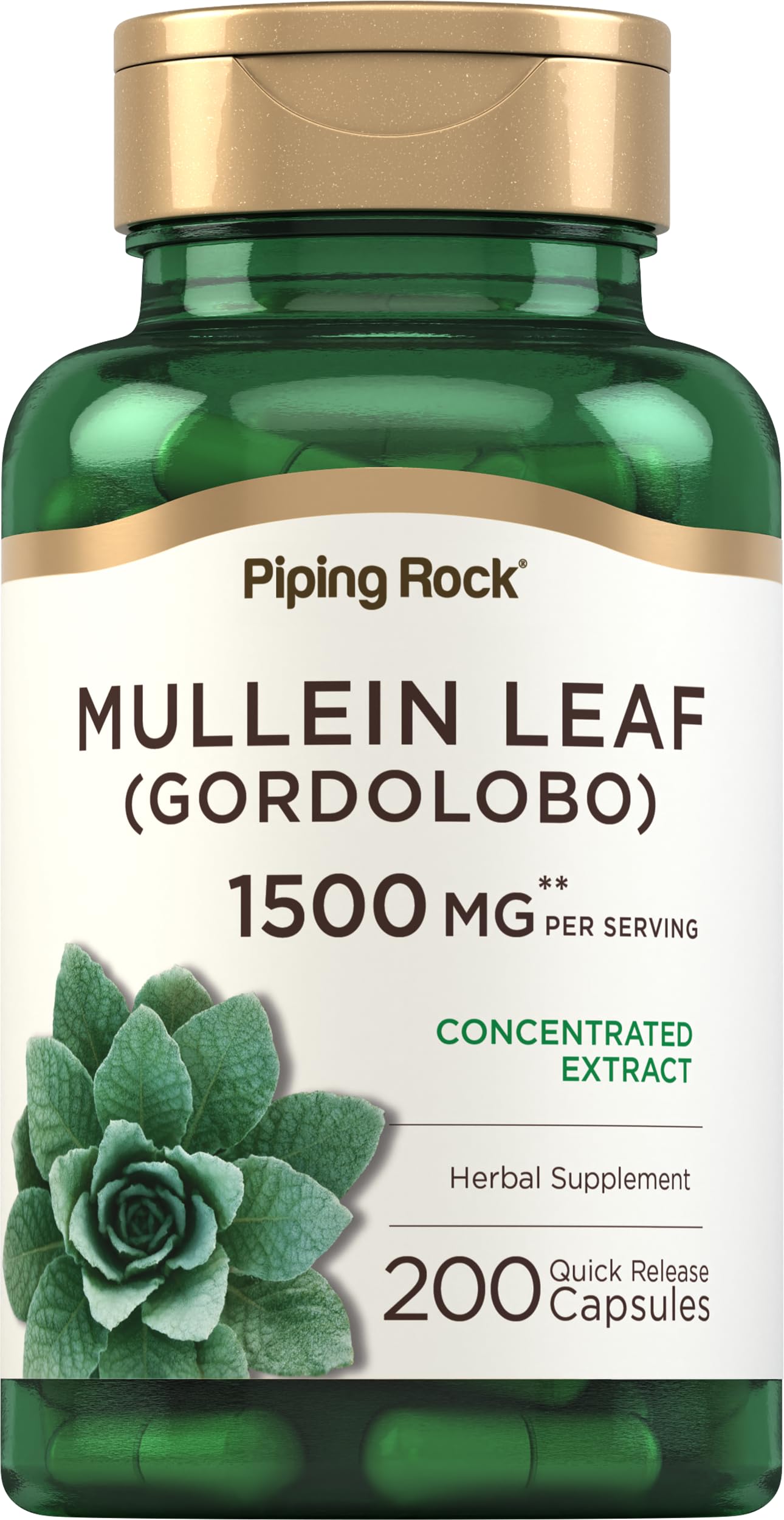 Foto 2 pulgar | Suplemento De Extracto De Hoja De Gordolobo De Piping Rock 1500 Mg 200 Cápsulas - Venta Internacional.