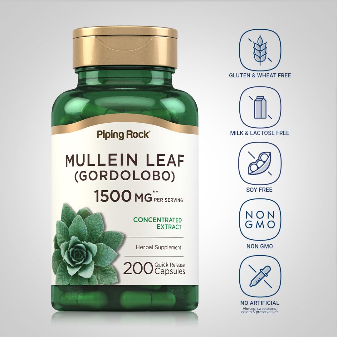 Foto 4 pulgar | Suplemento De Extracto De Hoja De Gordolobo De Piping Rock 1500 Mg 200 Cápsulas - Venta Internacional.
