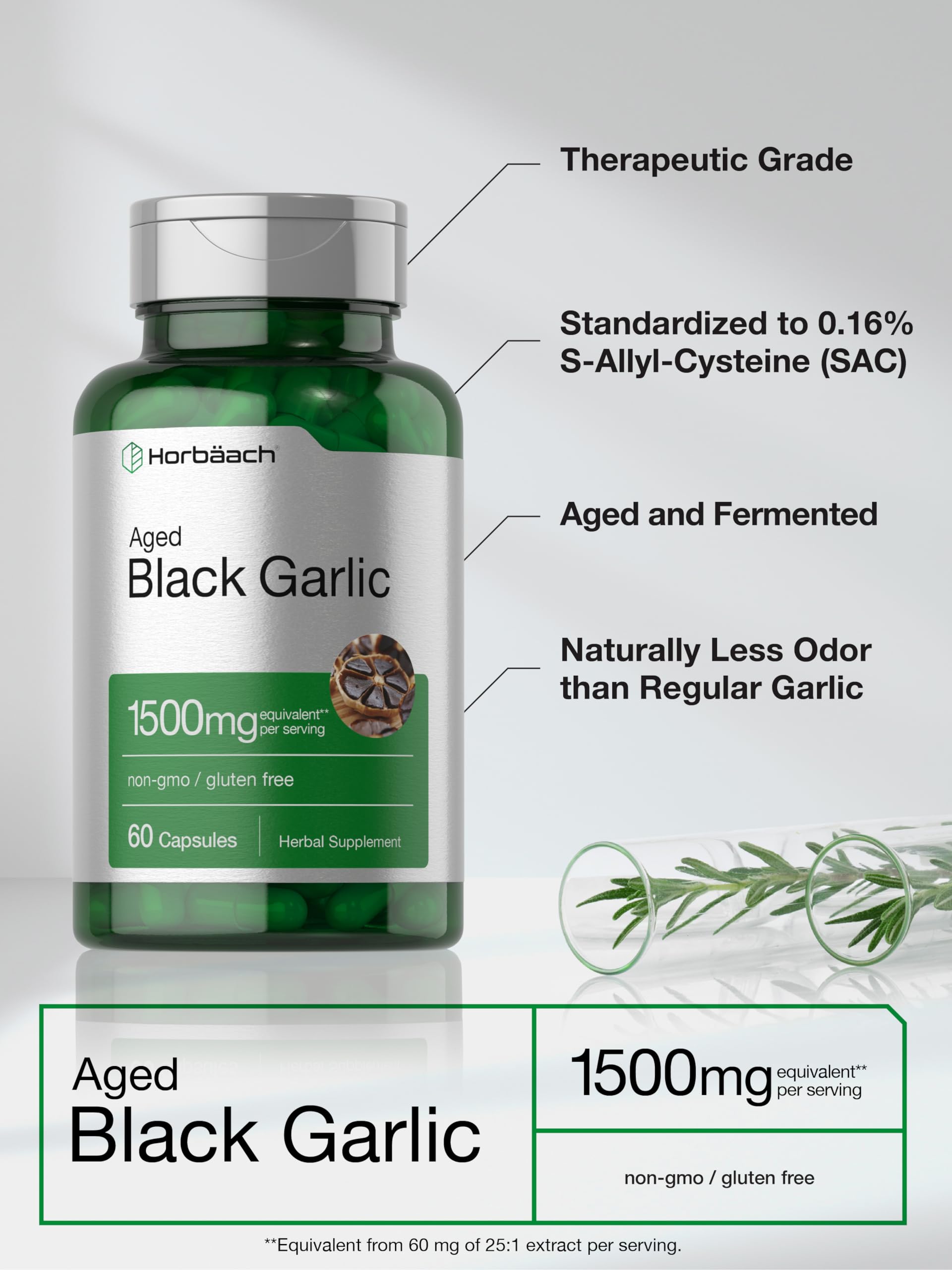 Foto 5 pulgar | Suplemento Horbäach, Cápsulas De Ajo Negro Envejecido, 1500 Mg, 60 Unidades - Venta Internacional.