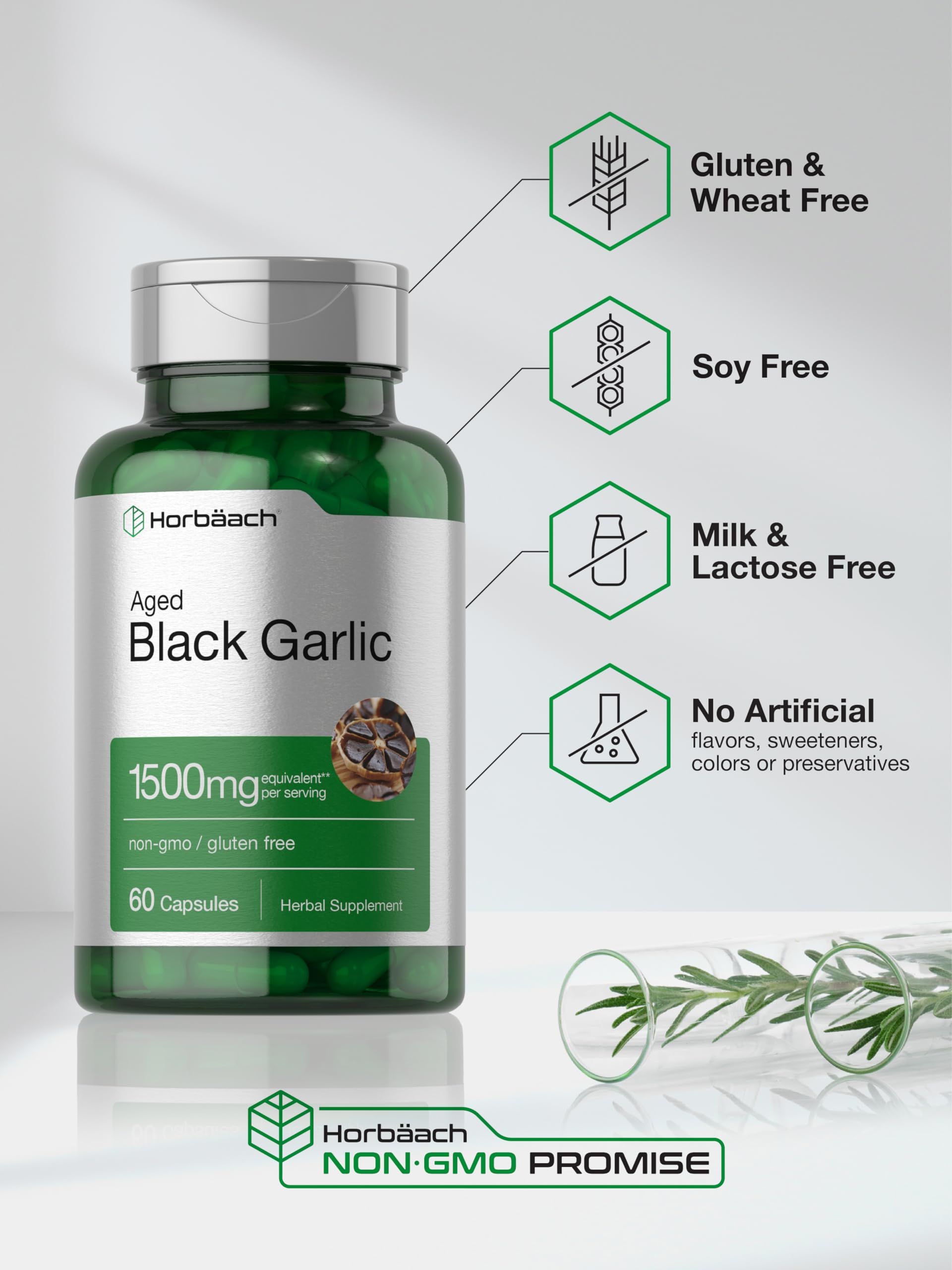Foto 5 | Suplemento Horbäach, Cápsulas De Ajo Negro Envejecido, 1500 Mg, 60 Unidades - Venta Internacional.